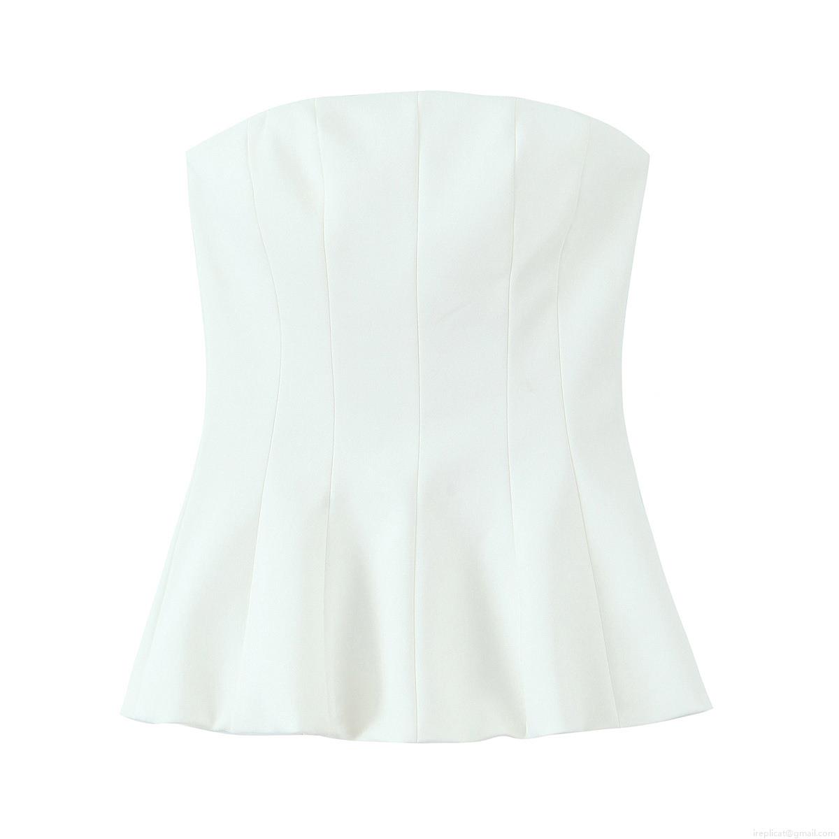 Women's Sexy Peplum Tube Top Strapless Slim Fit Solid Color Woven Polyester Shirt Summer Party Clubwear Sleeveless Bodycon Short Tank Top For Ladies
