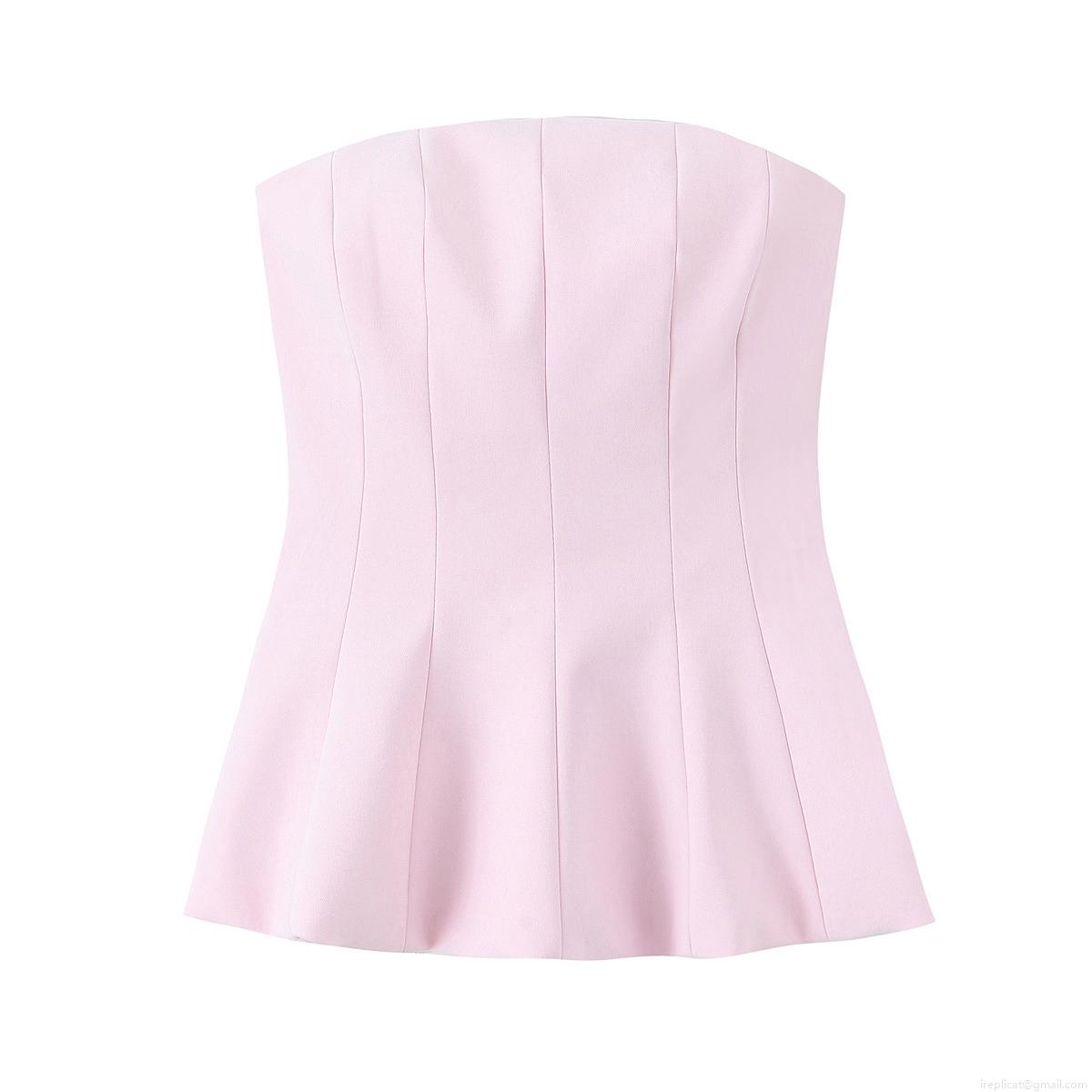 Women's Sexy Peplum Tube Top Strapless Slim Fit Solid Color Woven Polyester Shirt Summer Party Clubwear Sleeveless Bodycon Short Tank Top For Ladies