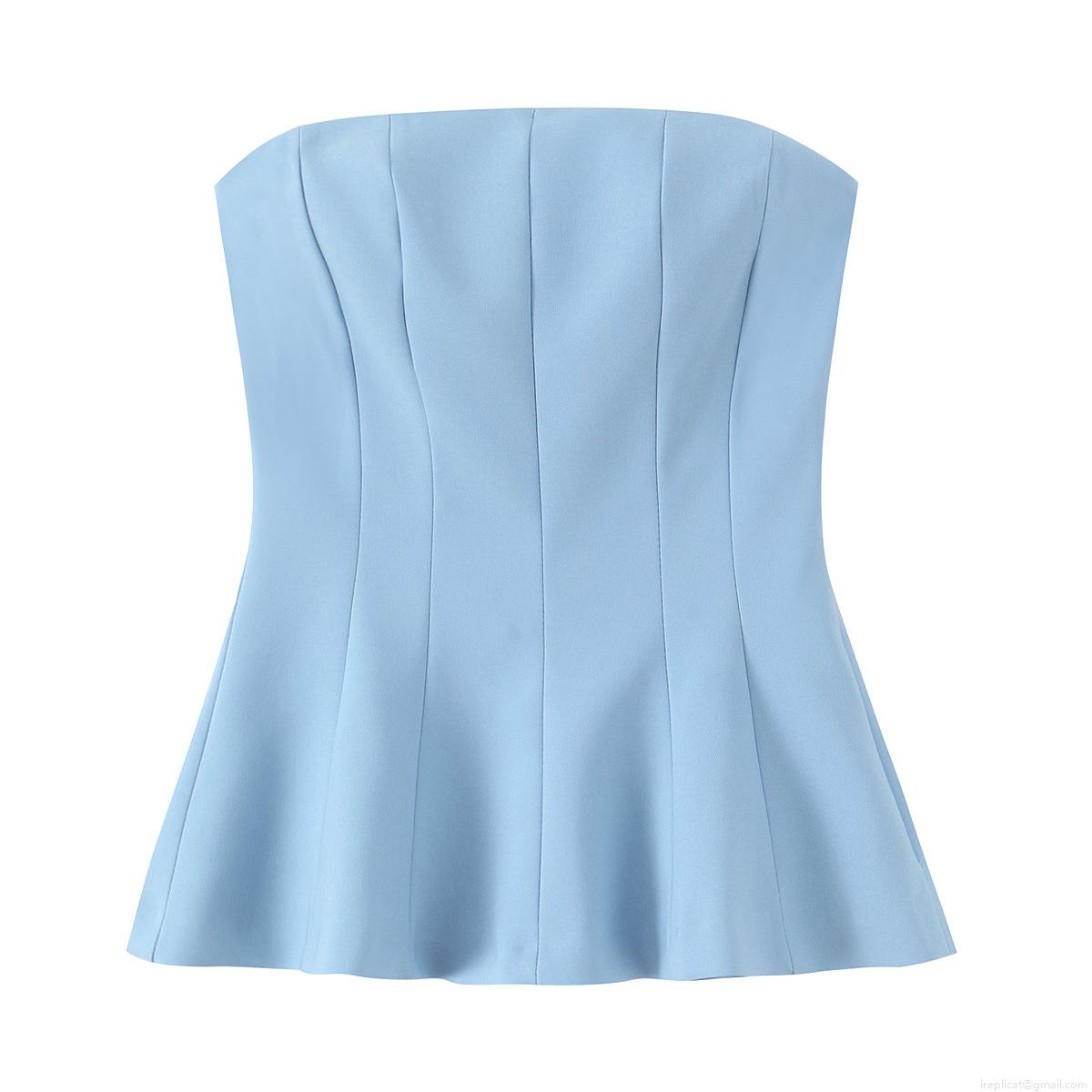 Women's Sexy Peplum Tube Top Strapless Slim Fit Solid Color Woven Polyester Shirt Summer Party Clubwear Sleeveless Bodycon Short Tank Top For Ladies