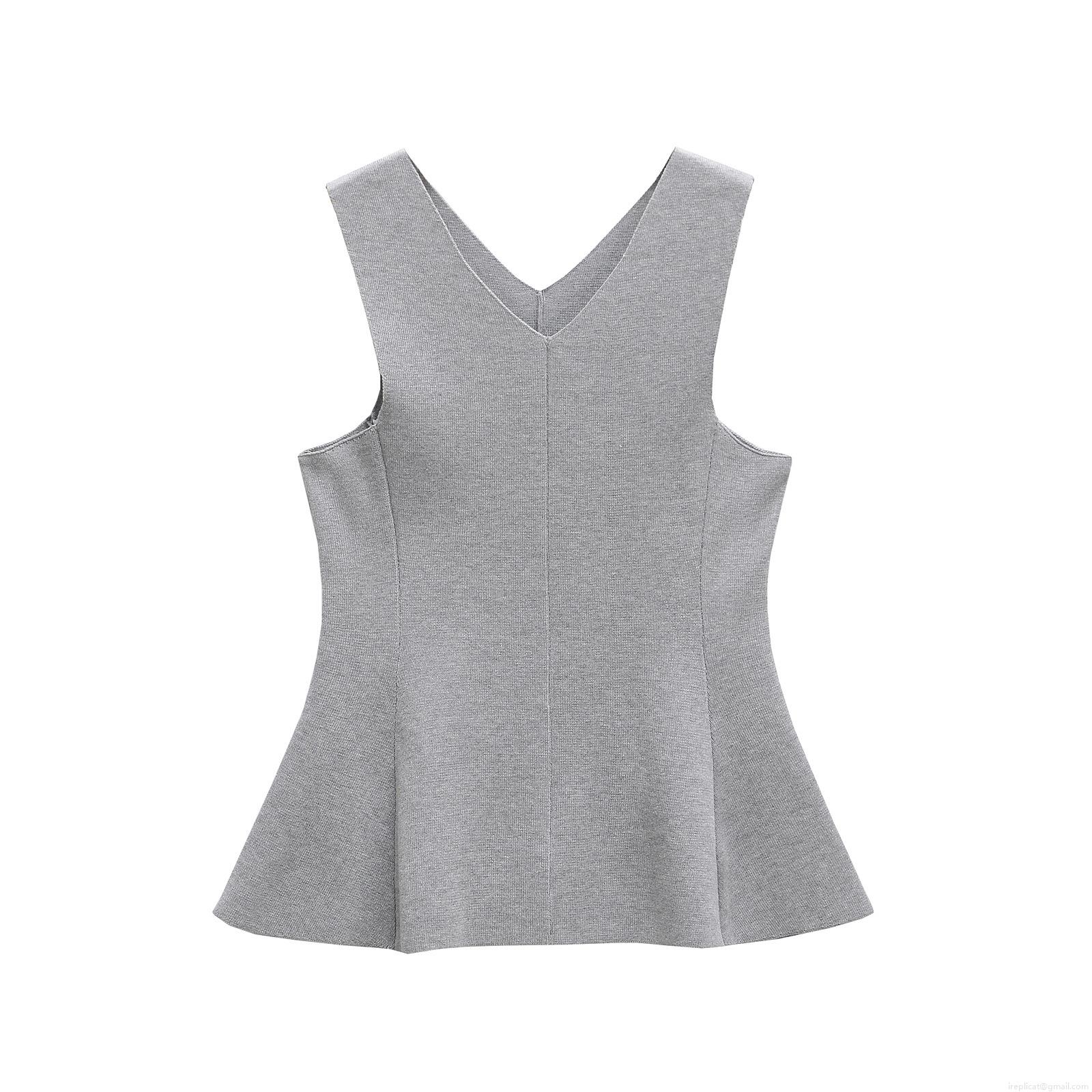Women's Knitted V-Neck Sleeveless Tank Top Sexy Peplum Hem Slim Fit Polyester Vest Shirt For Summer Daily Streetwear Chic Solid Color Top
