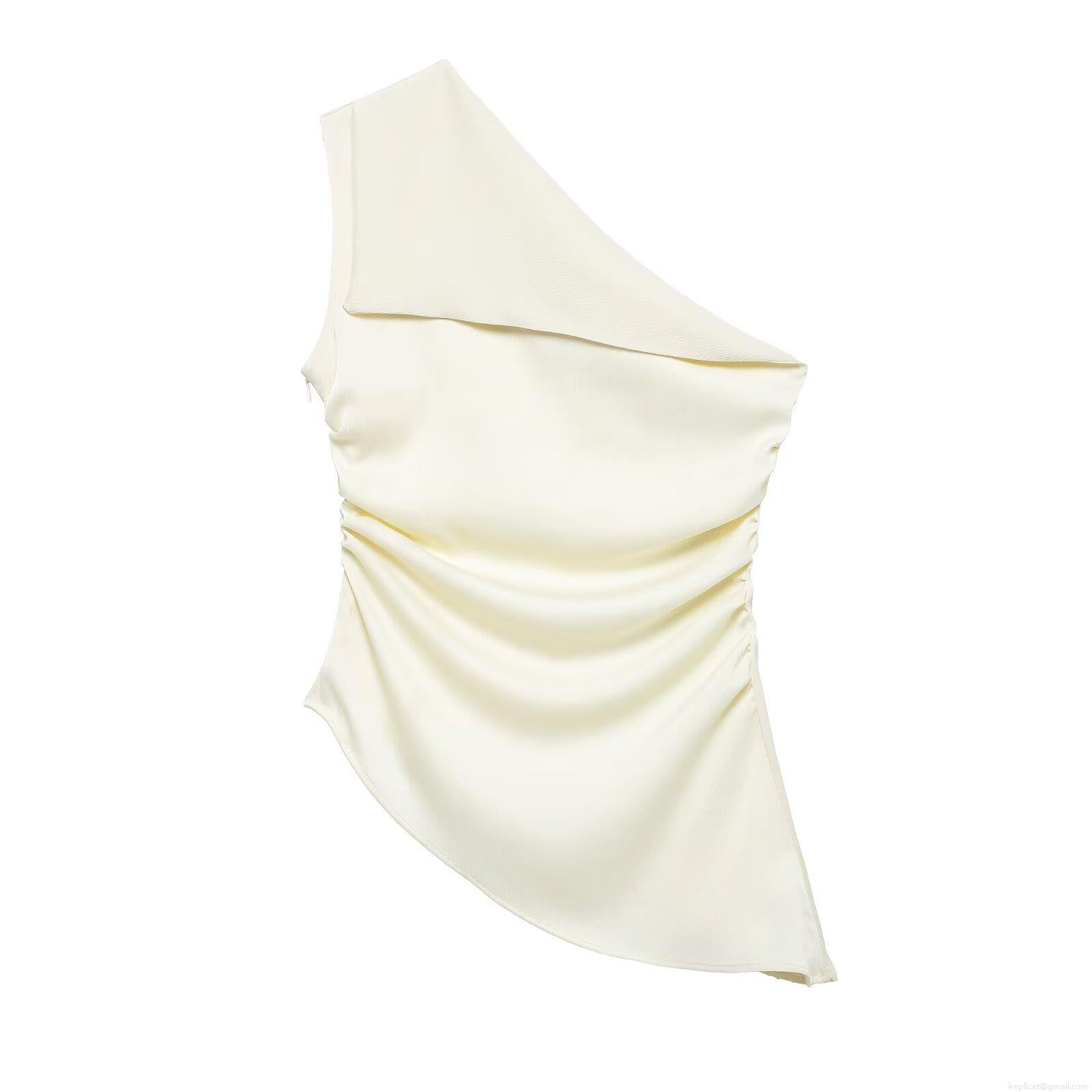 Women's One Shoulder Ruched Tank Top Sexy Asymmetric Sleeveless Summer Vest Streetwear Polyester Blend Slim Fit Top For Women