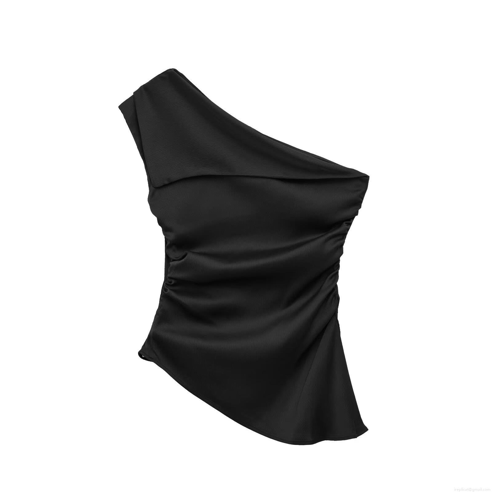 Women's One Shoulder Ruched Tank Top Sexy Asymmetric Sleeveless Summer Vest Streetwear Polyester Blend Slim Fit Top For Women
