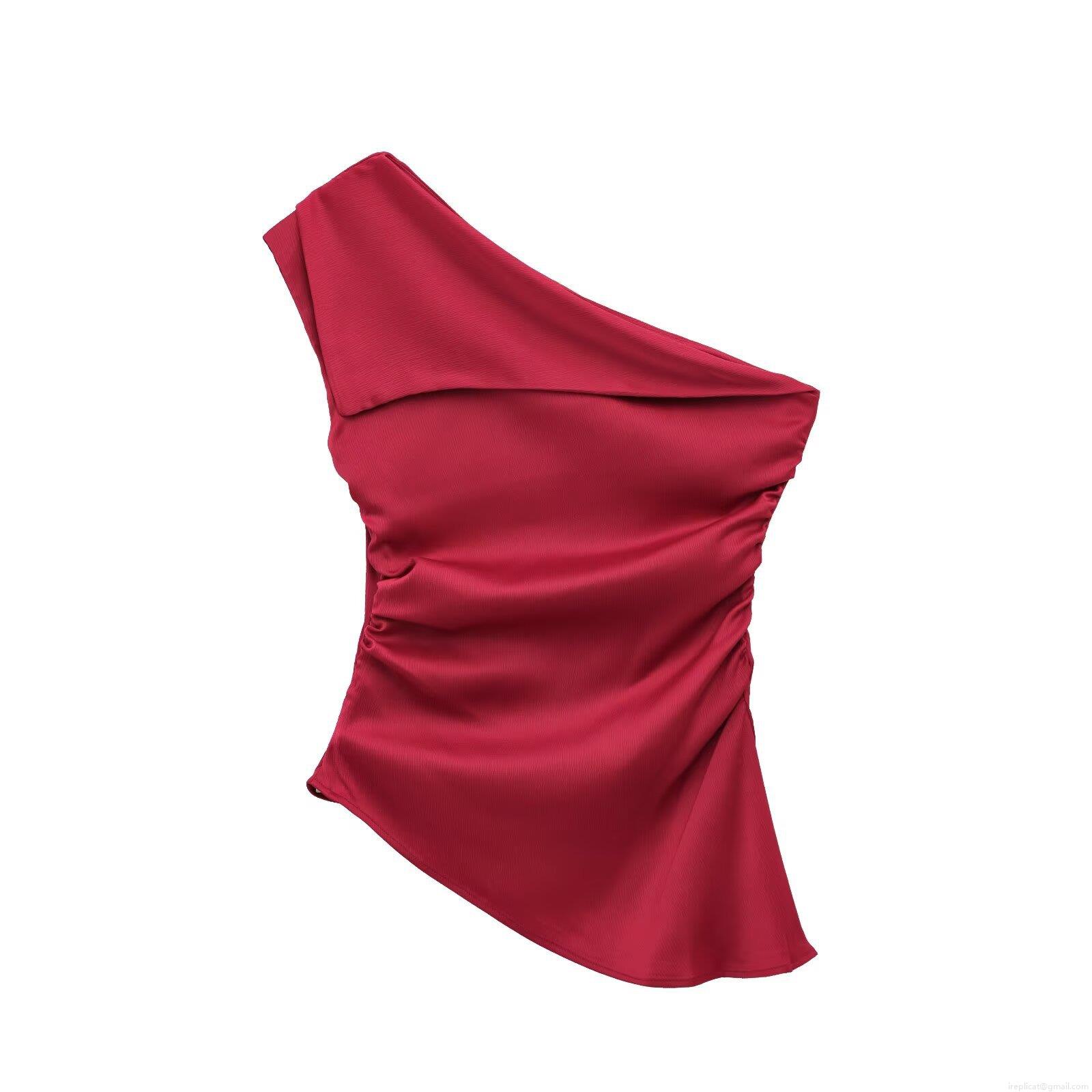Women's One Shoulder Ruched Tank Top Sexy Asymmetric Sleeveless Summer Vest Streetwear Polyester Blend Slim Fit Top For Women