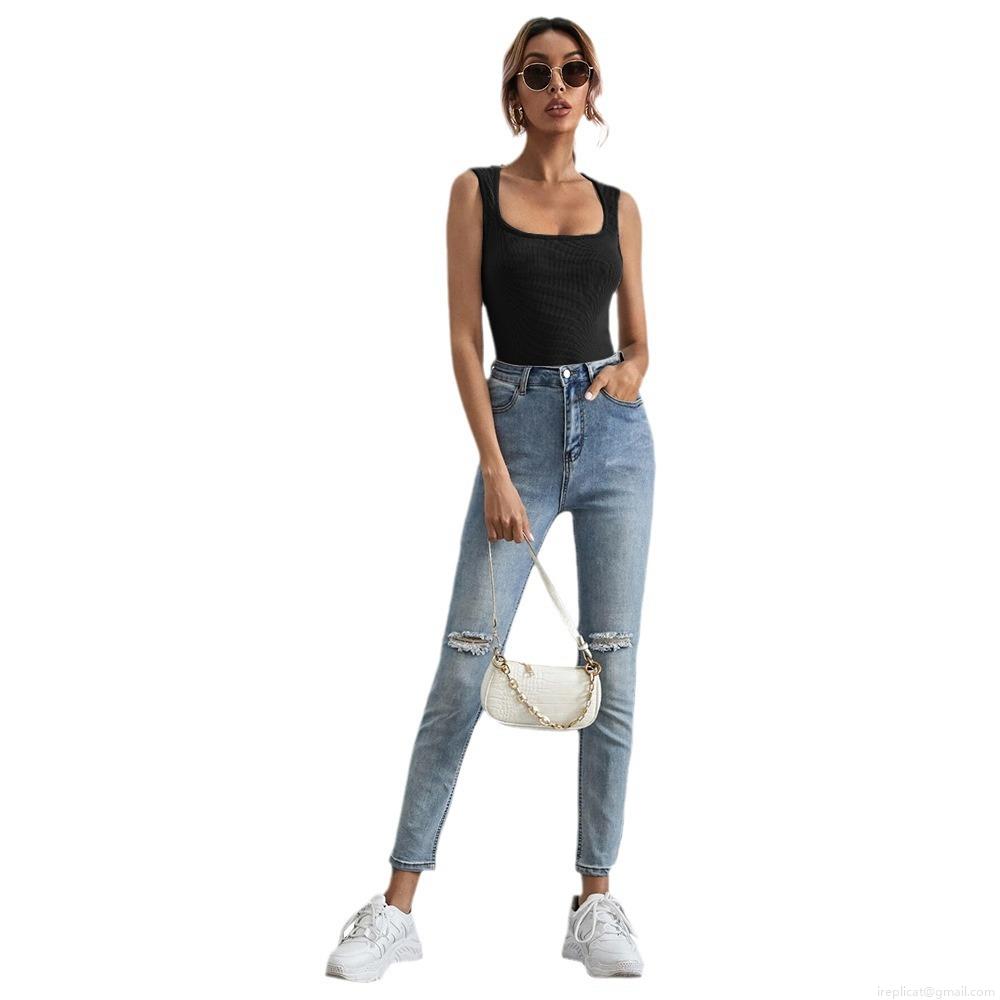 Women's Sexy Square Neck Ribbed Knit Tank Top Sleeveless Slim Fit Viscose Solid Basic Camisole For Women Summer Casual Tops