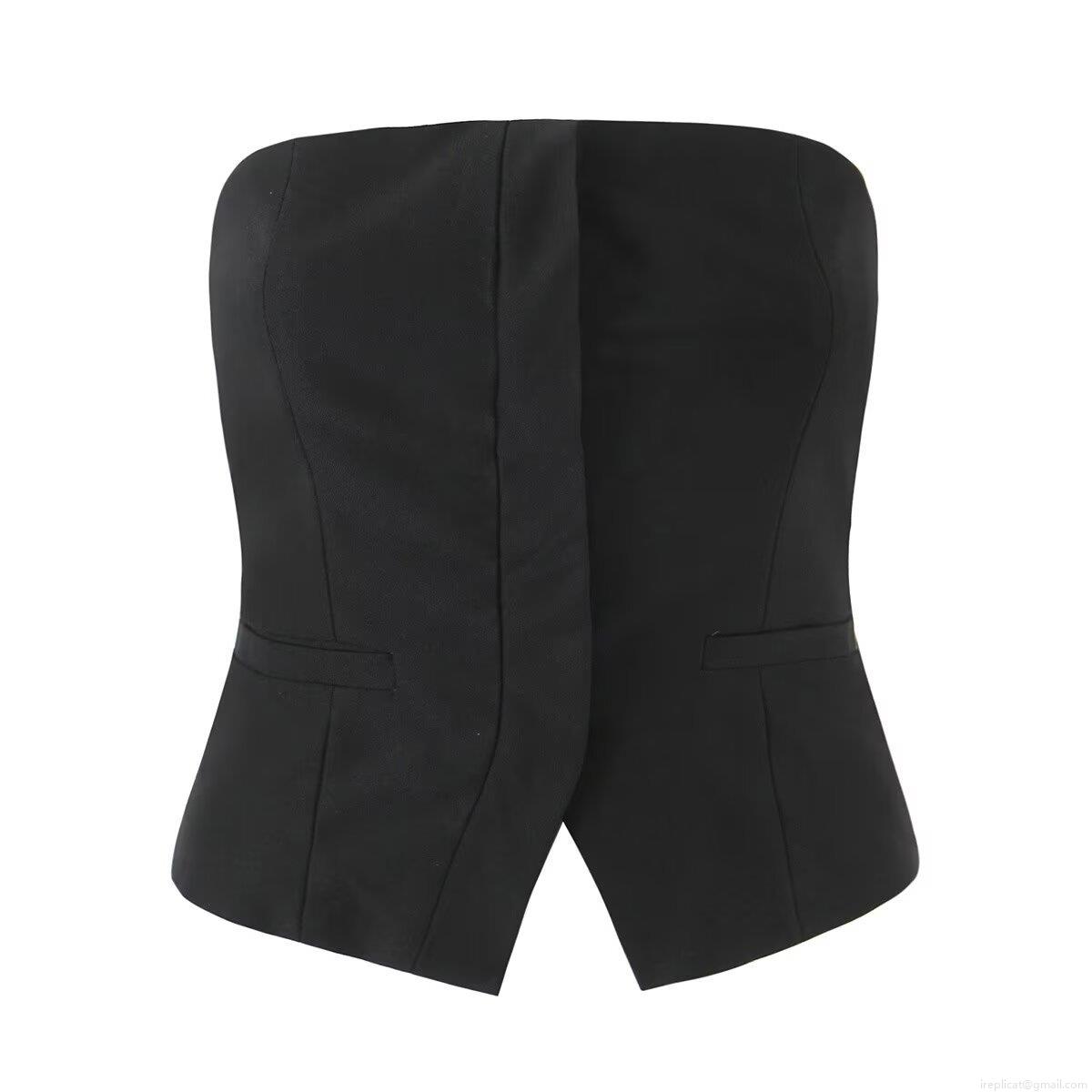 Women Sexy Backless Tube Top Suit Style Split Back Corset Strapless Vest Tank Top Solid Color Summer Streetwear Polyester Blend Slim Fit Crop Top