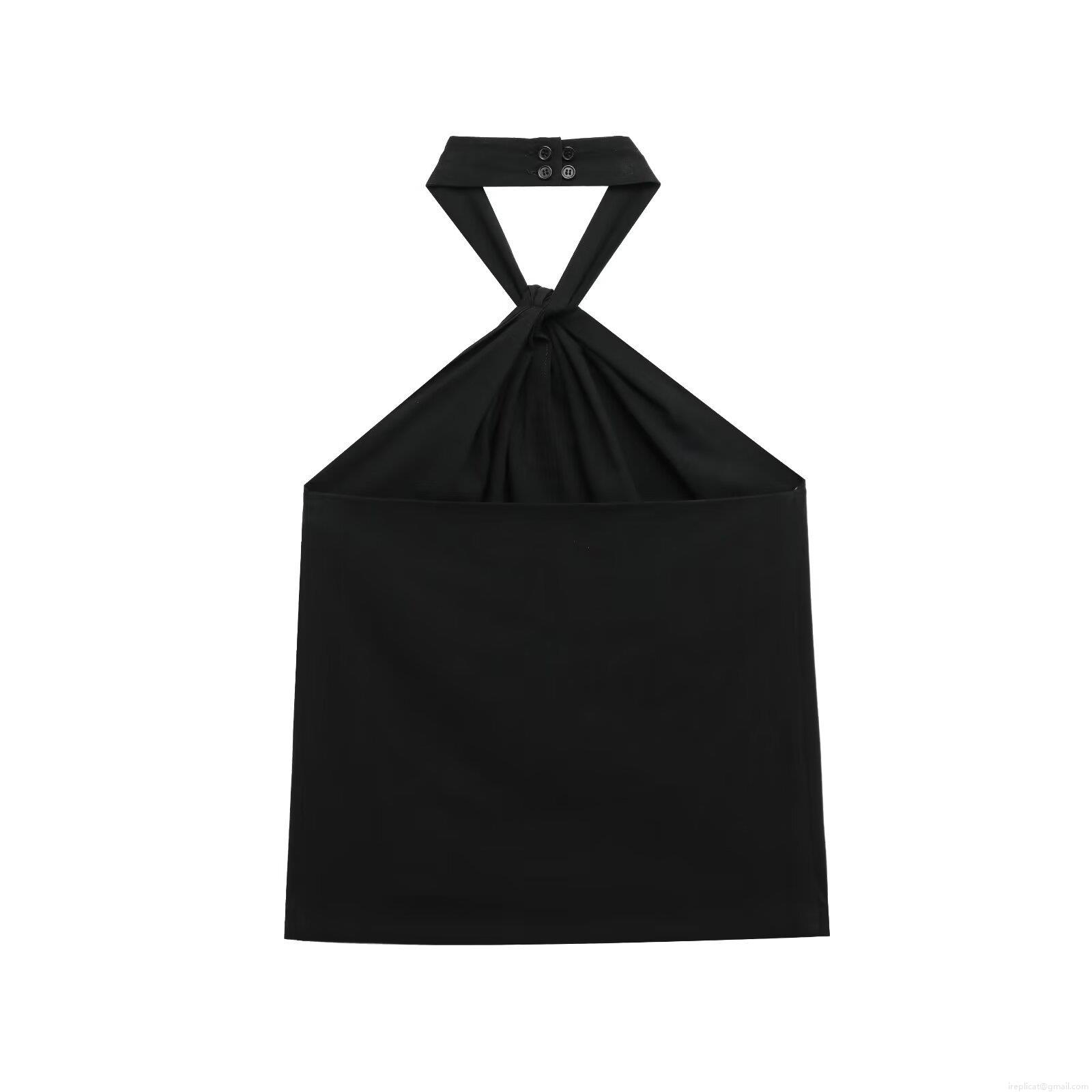 Women's Sexy Halter Neck Backless Camisole Top Button Decor Knotted Sleeveless Slim Fit Polyester Streetwear Vest For Summer Party