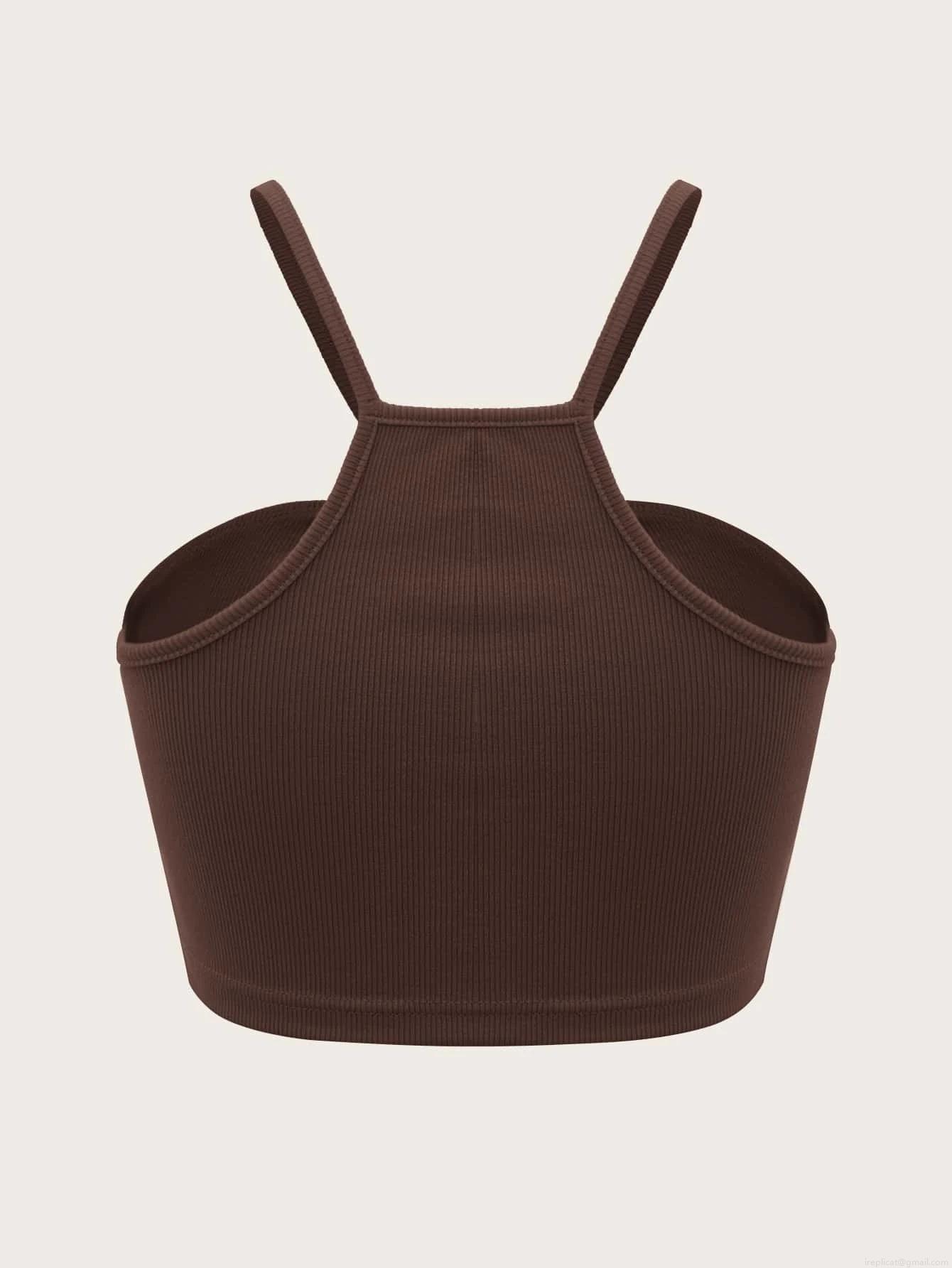 Women's Ribbed Knit Halter Neck Camisole With Heart Metal Buckle Sexy Slim Fit Short Tank Top For Summer Party Polyester Elastane Crop Top