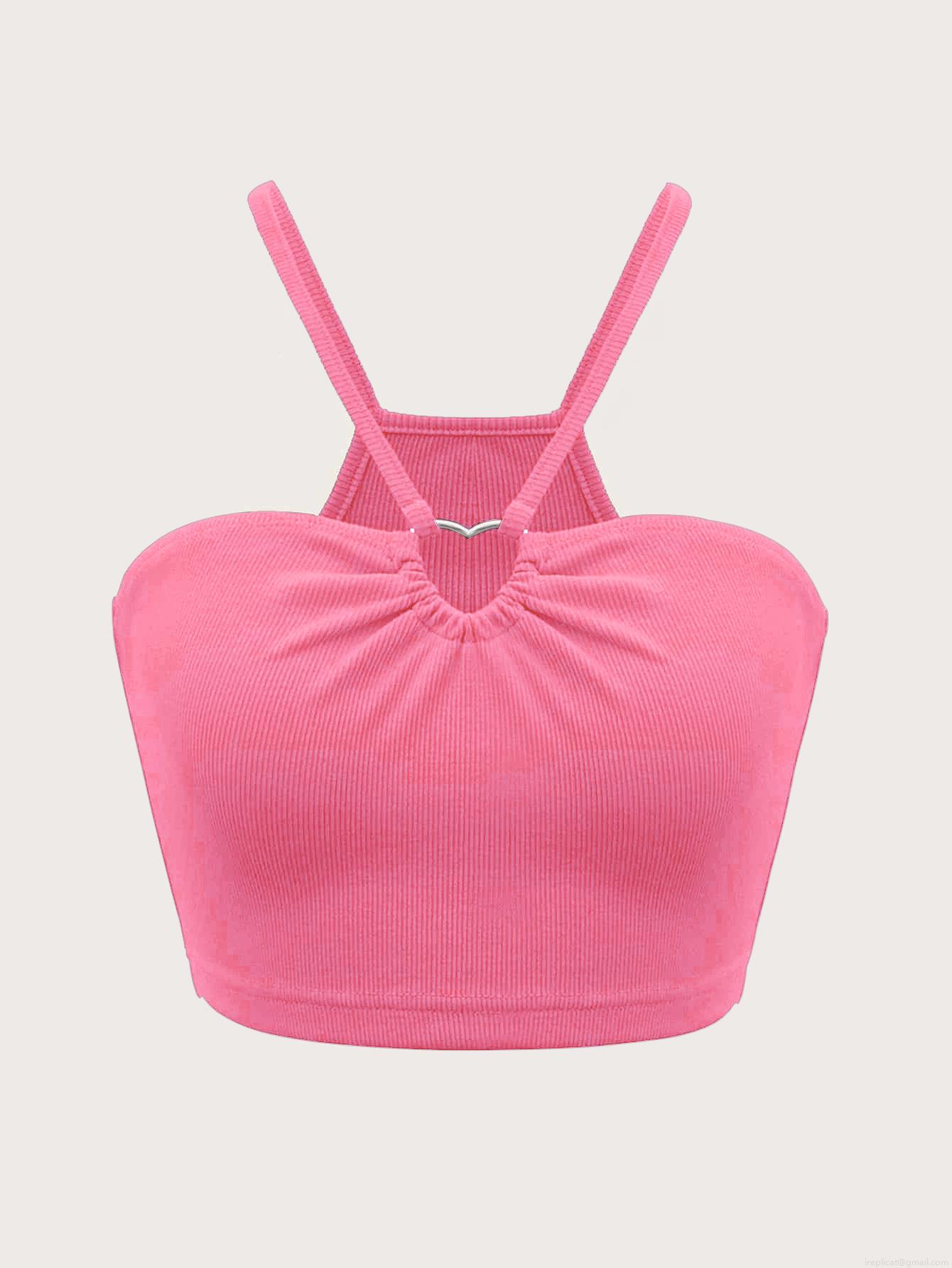 Women's Ribbed Knit Halter Neck Camisole With Heart Metal Buckle Sexy Slim Fit Short Tank Top For Summer Party Polyester Elastane Crop Top