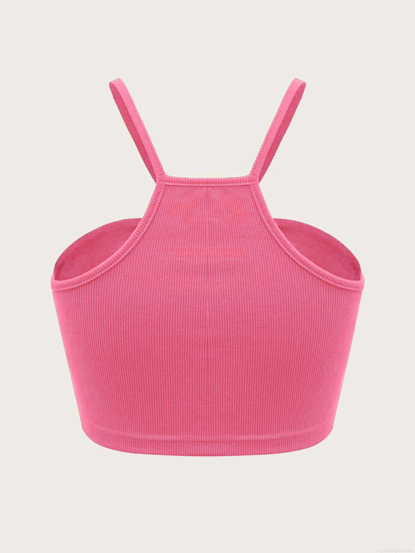 Women's Ribbed Knit Halter Neck Camisole With Heart Metal Buckle Sexy Slim Fit Short Tank Top For Summer Party Polyester Elastane Crop Top