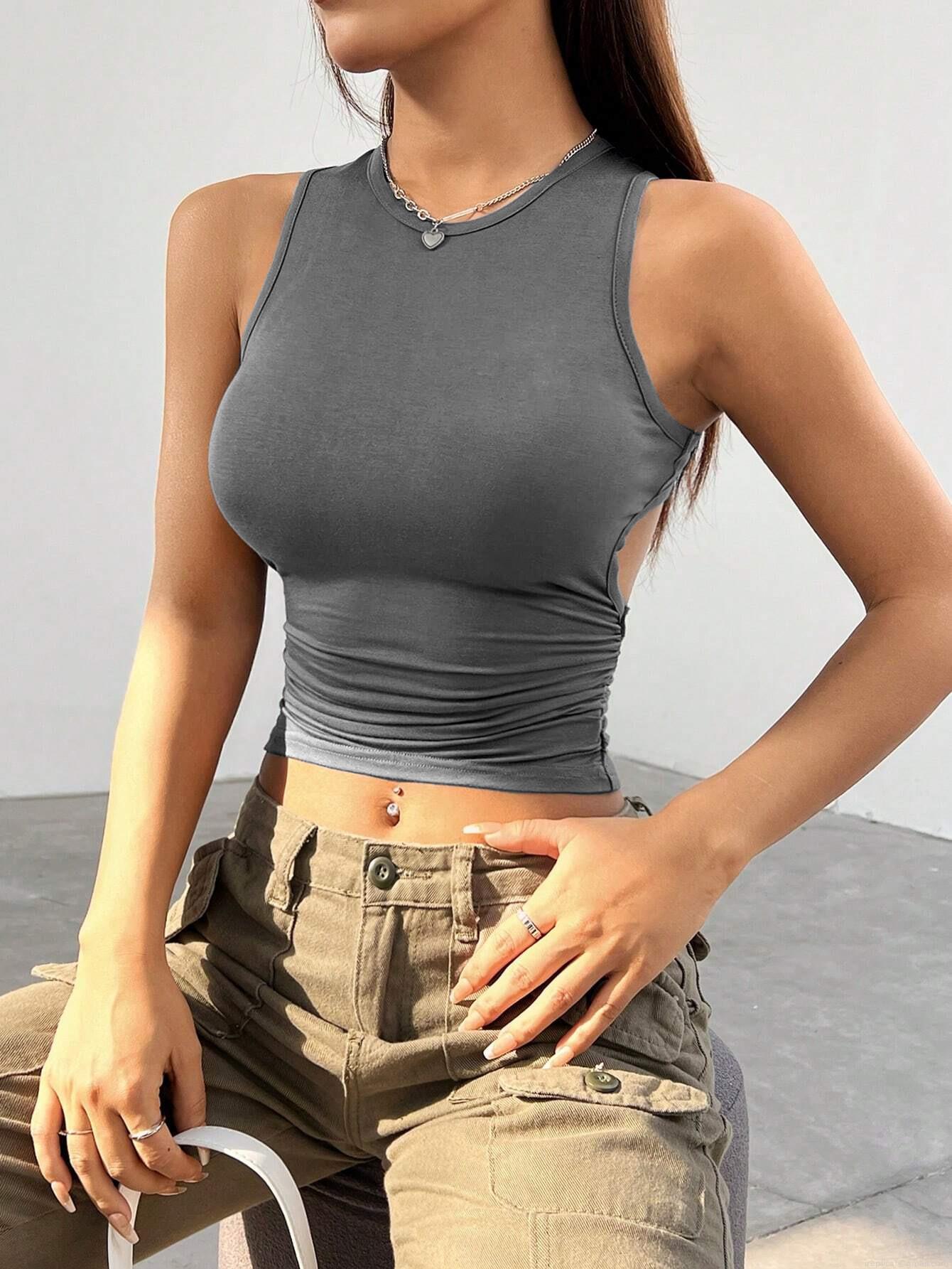 Women's Sexy Hollow Out Backless Tank Top Viscose Elastane Sleeveless Slim Fit Crop Top For Summer Streetwear