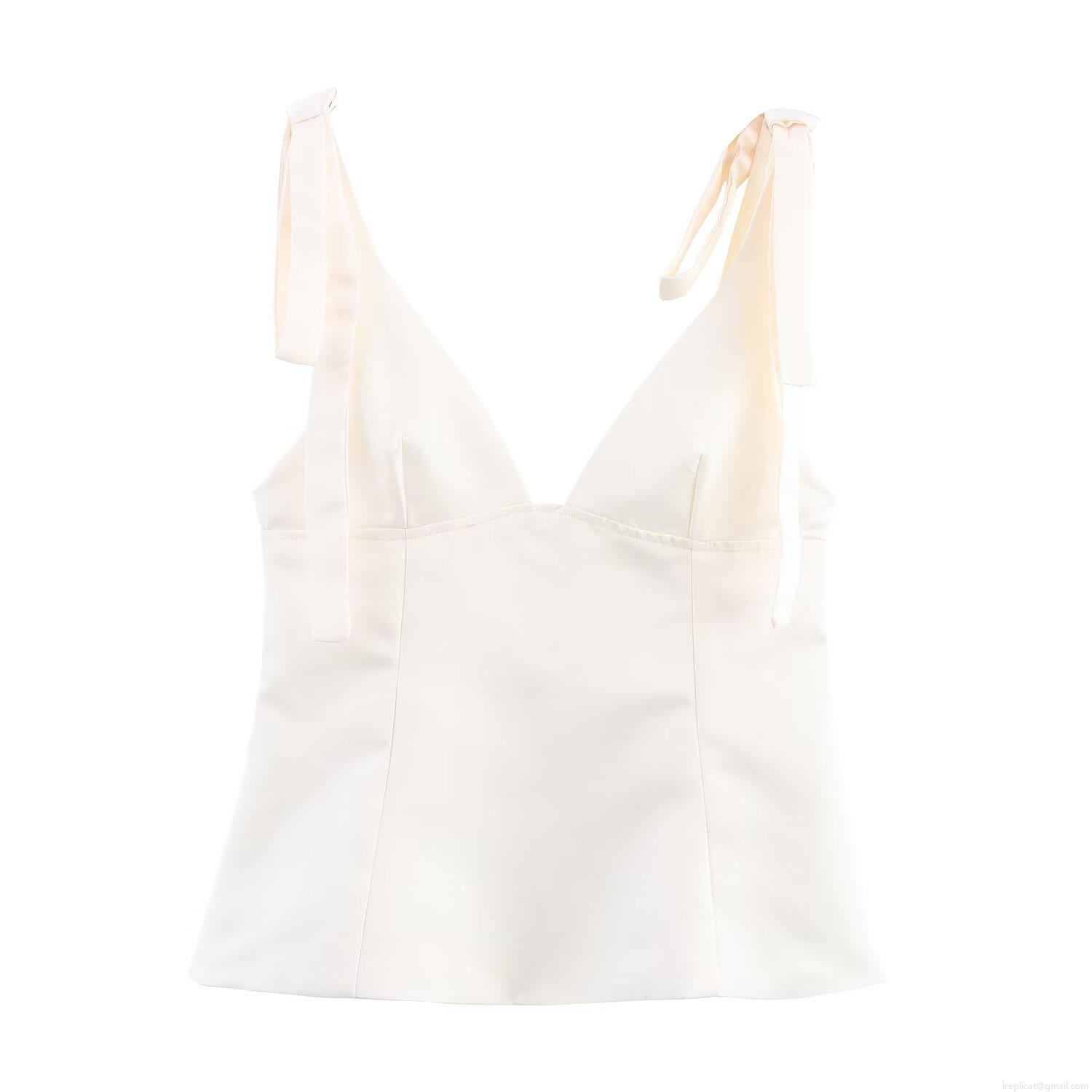 Women's Satin Texture Camisole Top With Bow Tie Shoulder Straps V-Neck Sleeveless Back Zipper Slim Fit Top For Women Summer Streetwear Party