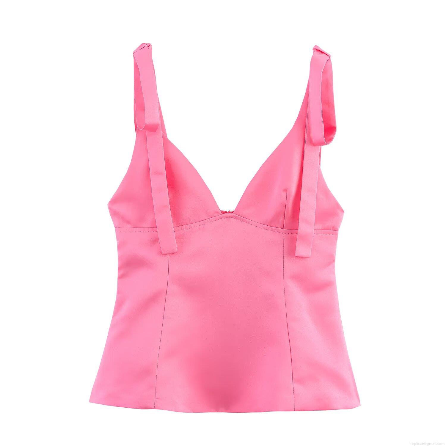 Women's Satin Texture Camisole Top With Bow Tie Shoulder Straps V-Neck Sleeveless Back Zipper Slim Fit Top For Women Summer Streetwear Party