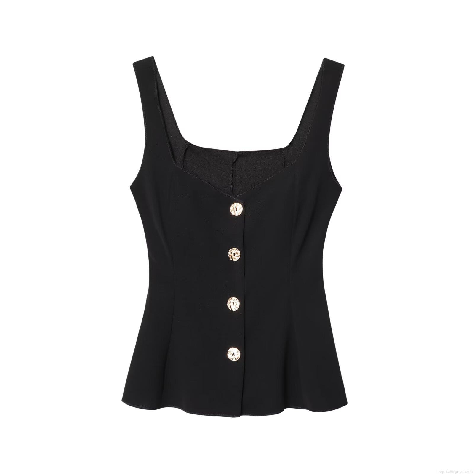 Women's Sexy Backless Camisole Top Elegant Square Neck Sleeveless Peplum Vest With Gold Buttons Summer Polyester Tank Top For Party Daily Wear