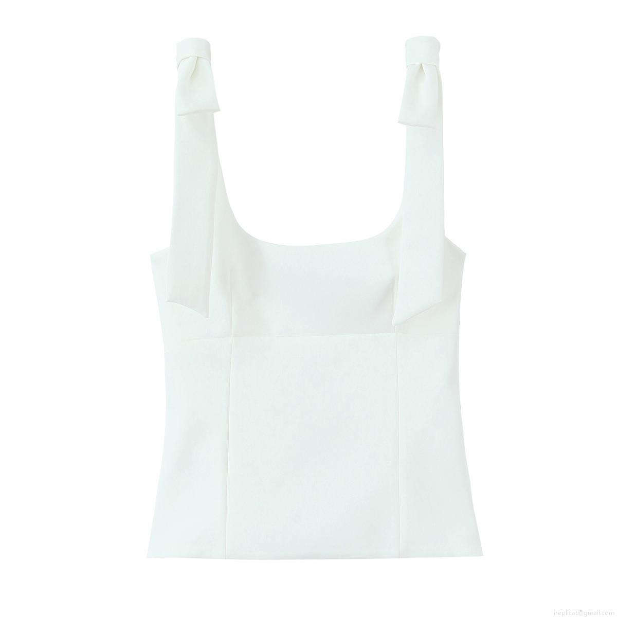 Women's Sexy Square Neck Bow Tie Shoulder Strap Camisole Top Summer Slim Fit Plain Sleeveless Vest Shirt Streetwear Fashion Crop Tank Top