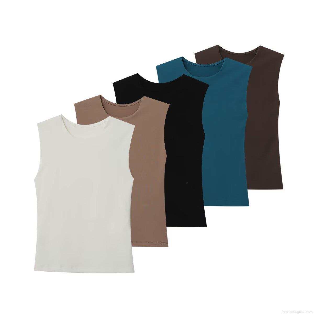 Women's Casual Solid Color Slim Fit Sleeveless T-Shirt Round Neck Basic Polyester Tank Top Summer Streetwear Vest For Women