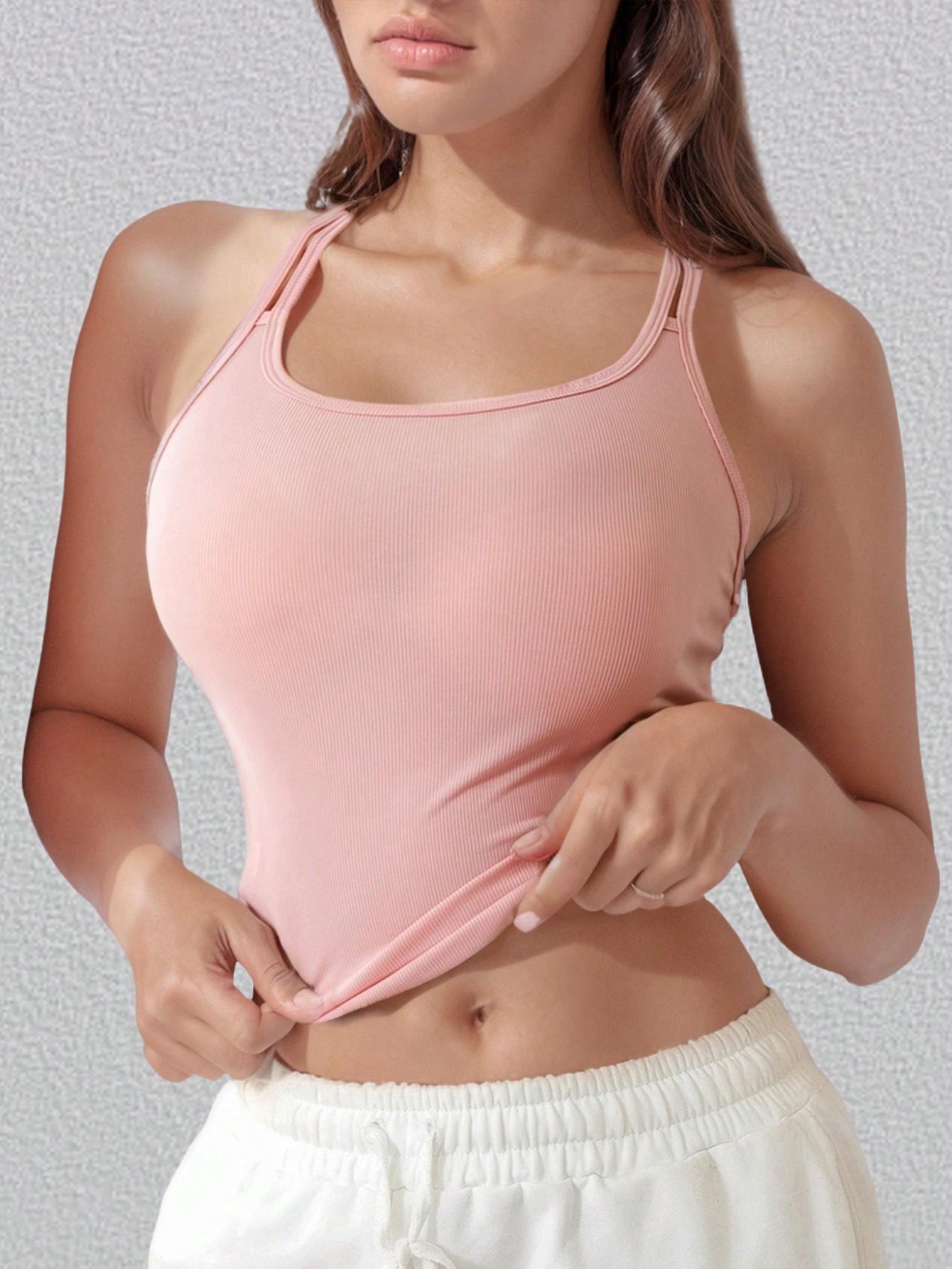 Women's Sexy Ribbed Knit Tank Top Backless Cross Straps Yoga Camisole Solid Color Slim Fit Sleeveless Vest Crop Top for Sports Casual Autumn Winter