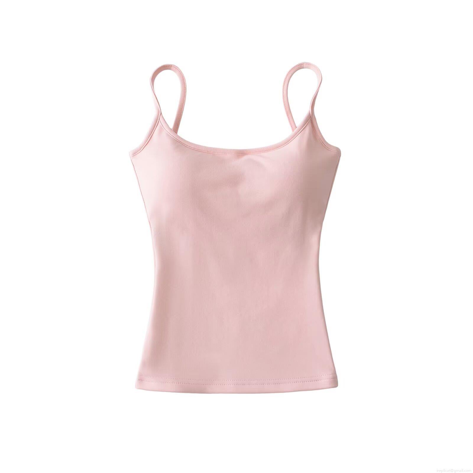 Women's Summer Ribbed Knit Camisole Top With Built-in Chest Pad Slim Fit Sexy Sleeveless Tank Top For Daily Streetwear Polyester Solid Color Top