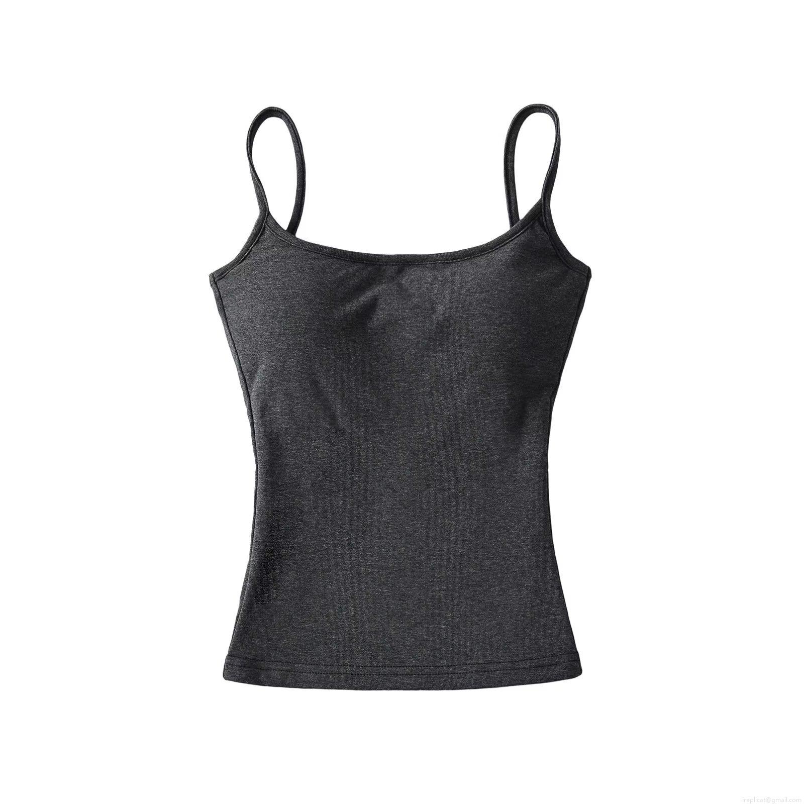 Women's Summer Ribbed Knit Camisole Top With Built-in Chest Pad Slim Fit Sexy Sleeveless Tank Top For Daily Streetwear Polyester Solid Color Top
