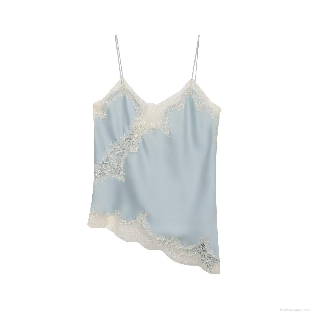 Women's Sexy Lace Trim Cami Top Satin Silk Texture V Neck Irregular Hem Spaghetti Strap Tank Top Solid Color Streetwear Casual Vest