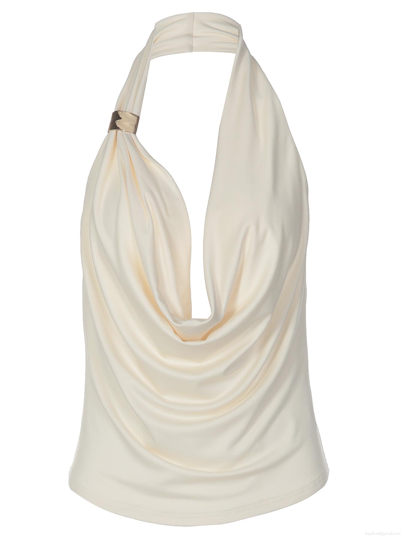 Sexy Cowl Neck Halter Top For Women Solid Backless Camisole With Metal Ring Detail Party Clubwear Sleeveless Polyester Spandex Tank Top