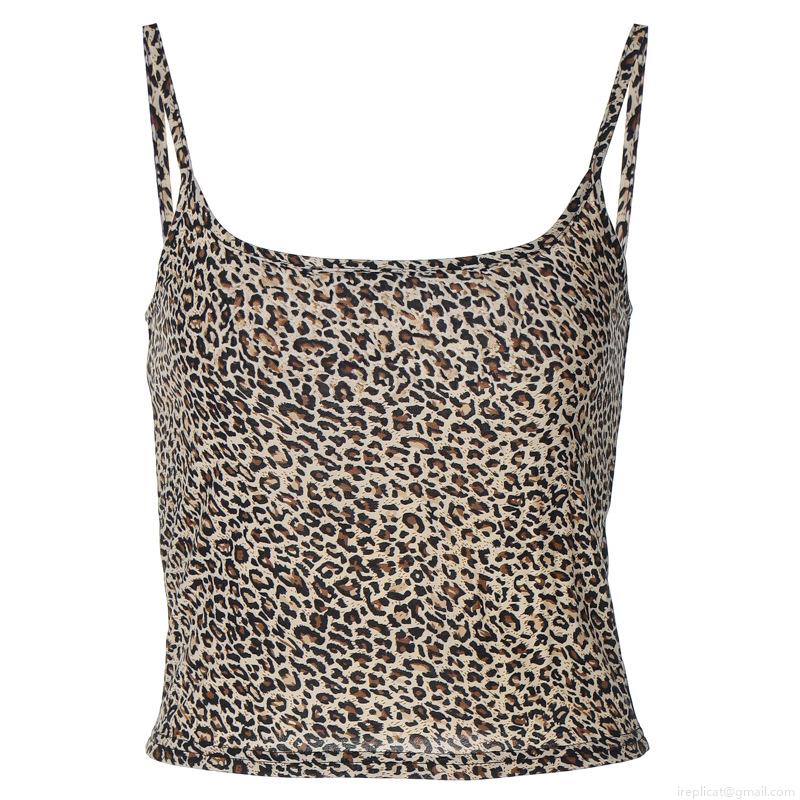 Women's Sexy Leopard Print Camisole Slim Fit Strappy Crop Top Polyester Spandex U-Neck Sleeveless Tank Top For Summer Party Streetwear