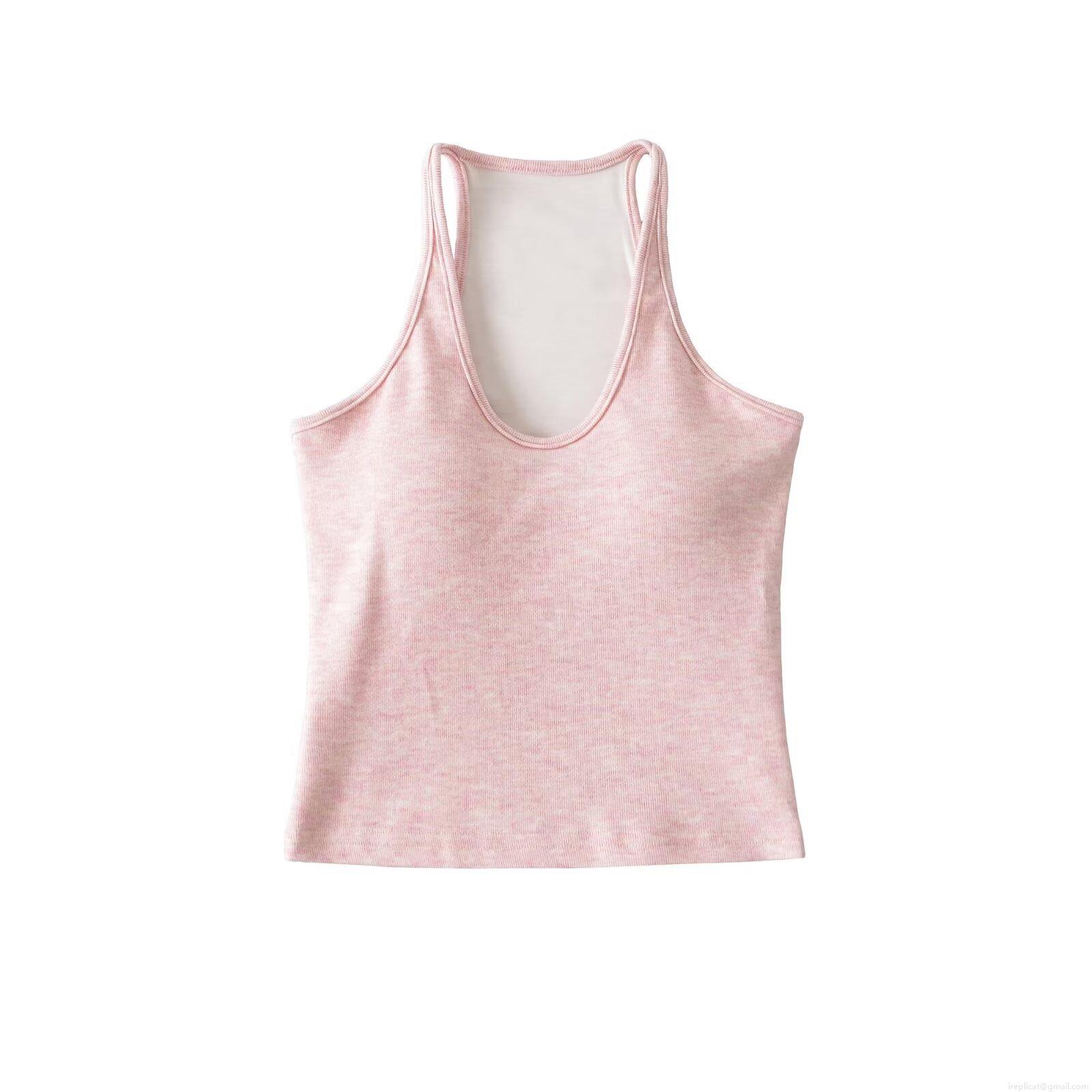 Women's Slim Fit Ribbed Viscose Blend Tank Top With Built-in Chest Pads Solid Color Sleeveless Camisole For Daily Sports Yoga Streetwear Casual Basic Top
