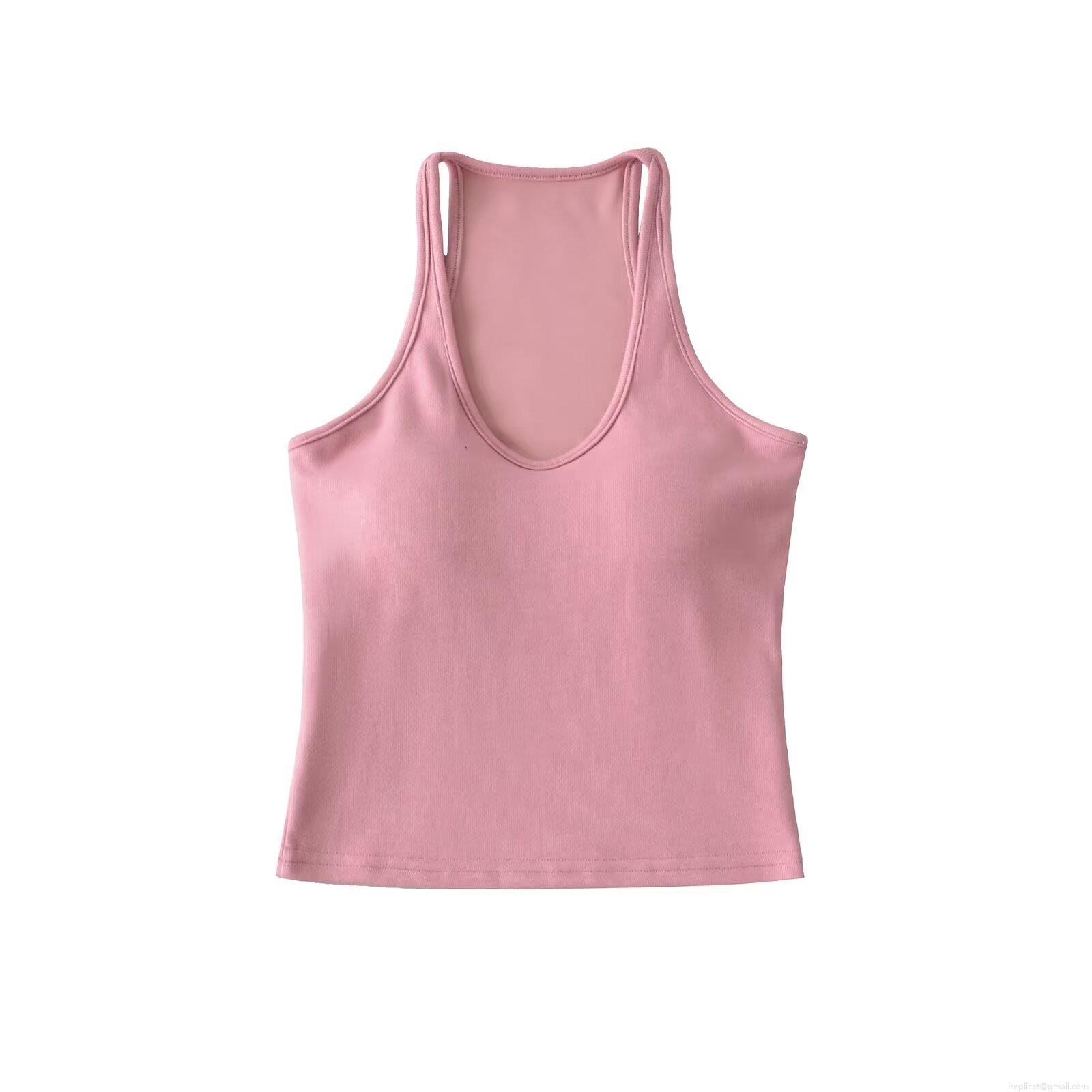 Women's Slim Fit Ribbed Viscose Blend Tank Top With Built-in Chest Pads Solid Color Sleeveless Camisole For Daily Sports Yoga Streetwear Casual Basic Top