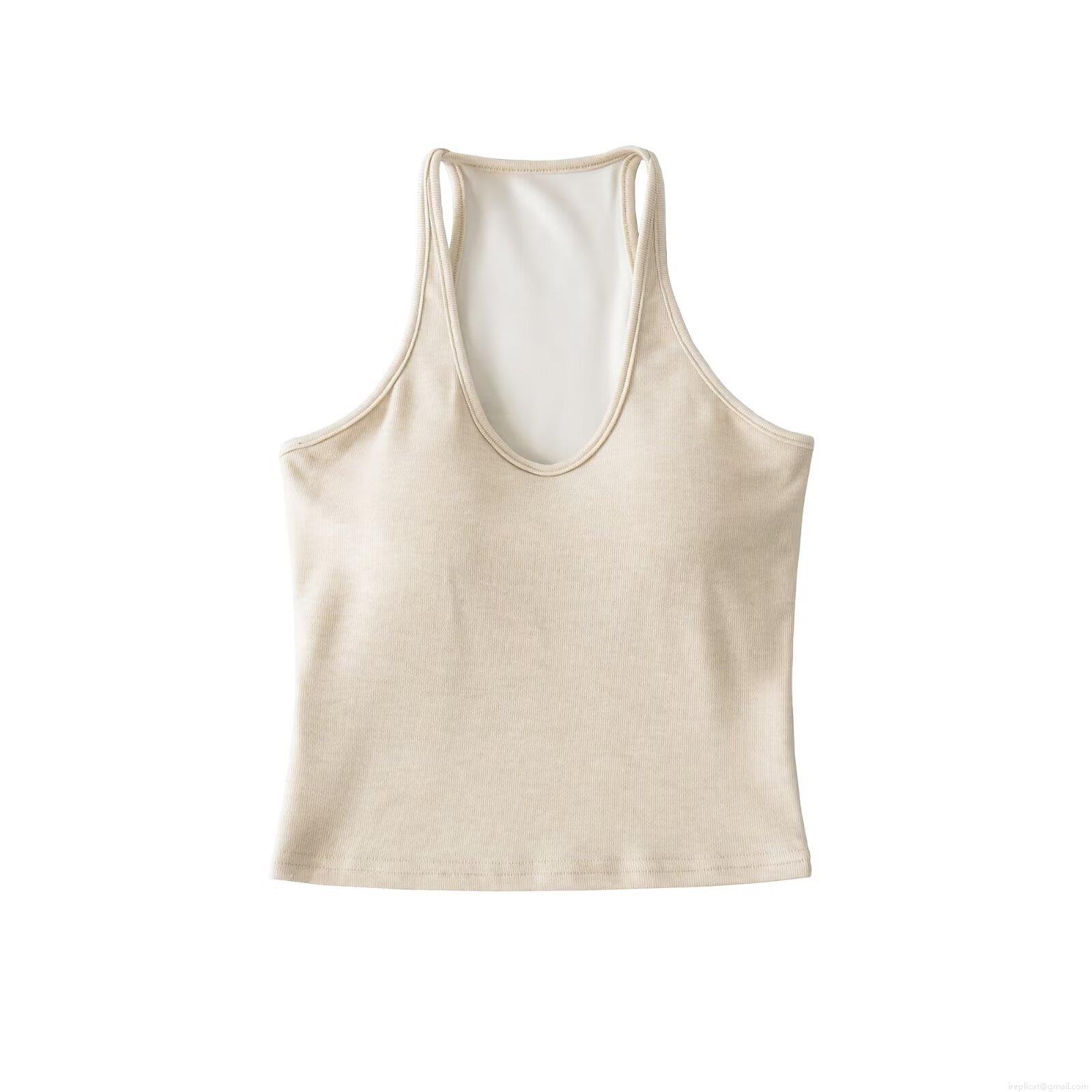 Women's Slim Fit Ribbed Viscose Blend Tank Top With Built-in Chest Pads Solid Color Sleeveless Camisole For Daily Sports Yoga Streetwear Casual Basic Top