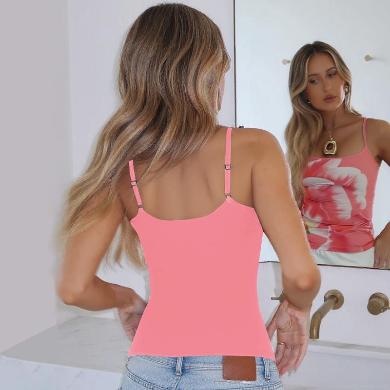 Women's Spaghetti Strap Camisole Sexy Backless Floral Print Slim Fit Cropped Tank Top Summer Beach Party European American Street Style Ladies Girls