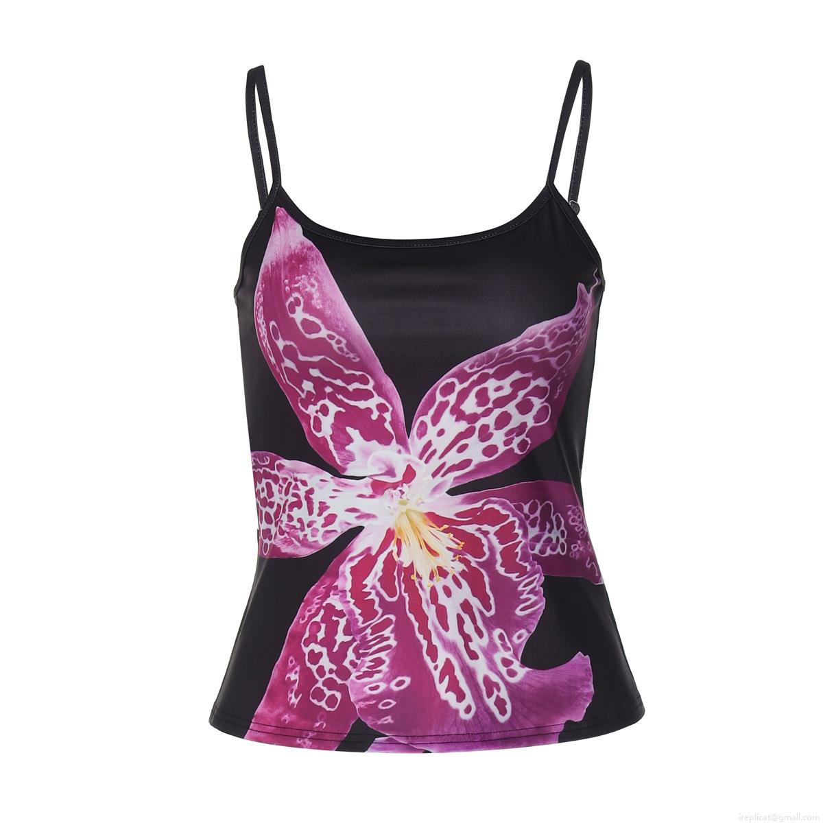 Women's Spaghetti Strap Camisole Sexy Backless Floral Print Slim Fit Cropped Tank Top Summer Beach Party European American Street Style Ladies Girls