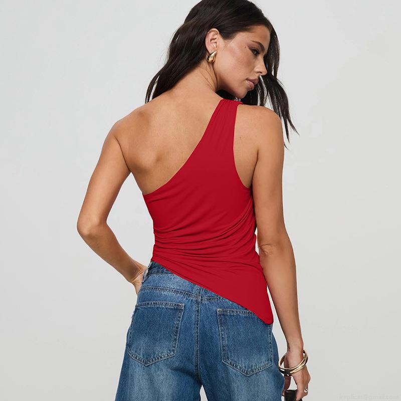 Women's One Shoulder Asymmetrical Tank Top Polyester Spandex Slim Fit Sleeveless Shirt With Metal Ring Detail Sexy Streetwear Party Clubwear Top