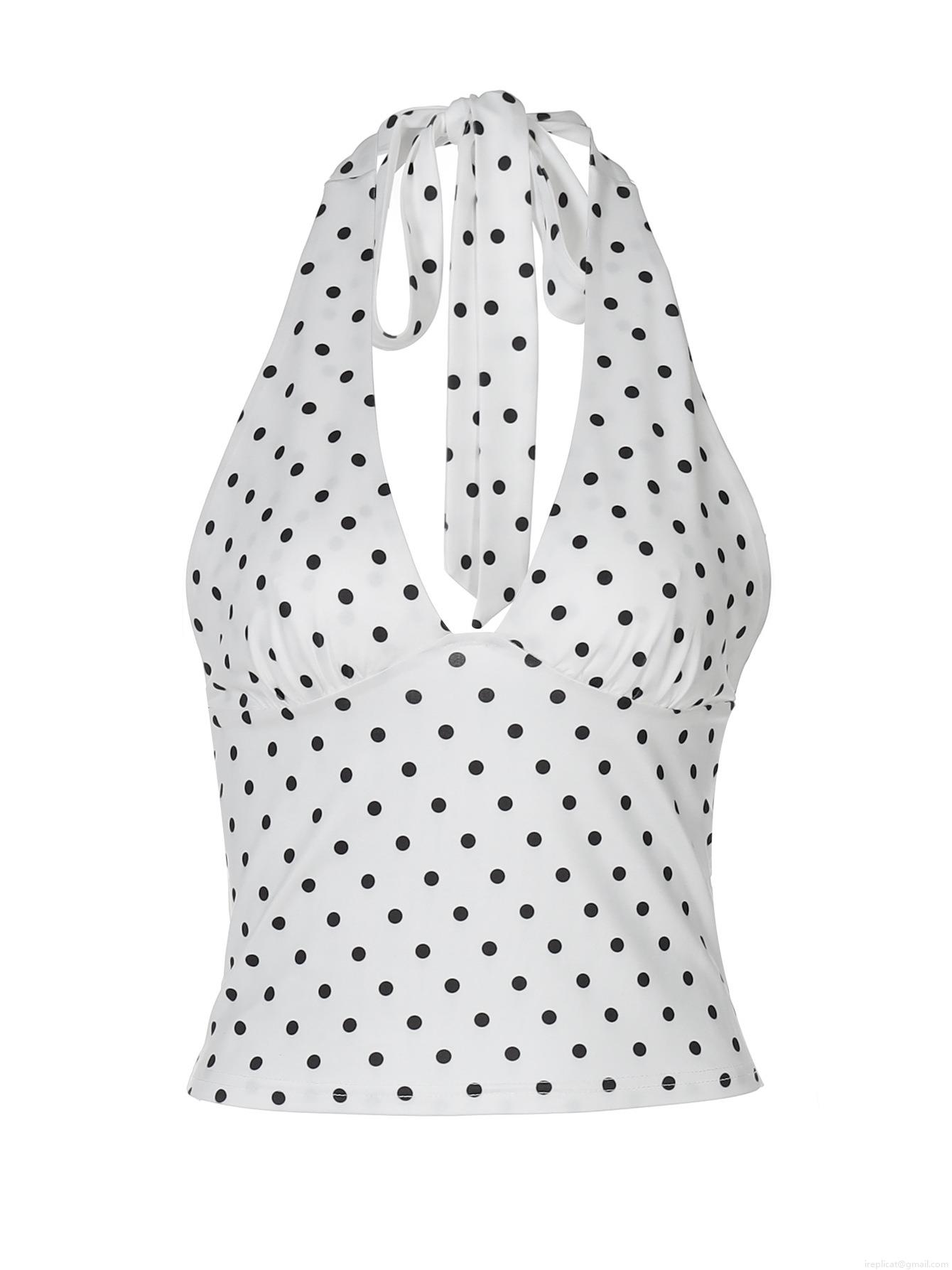 Women's Halter Neck Polka Dot Top Sexy Backless Bandage Polyester Spandex Sleeveless V Neck Slim Fit Cami Tank Top For Summer Vacation Party Streetwear