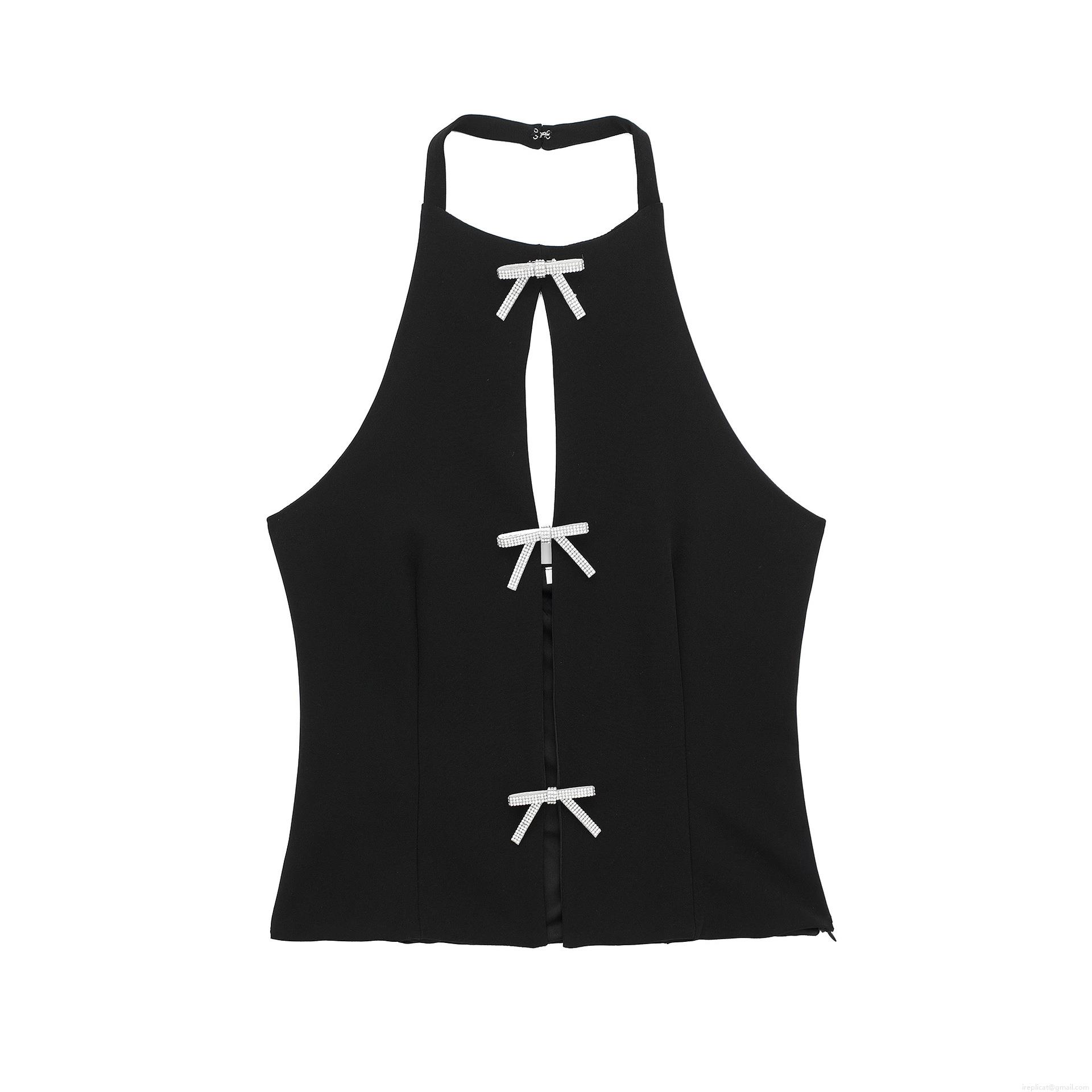 Women Halter Neck Backless Bow Tie Top Sexy Hollow Out Sleeveless Camisole Polyester Solid Color Tank Top For Summer Party Streetwear Casual Women Tops