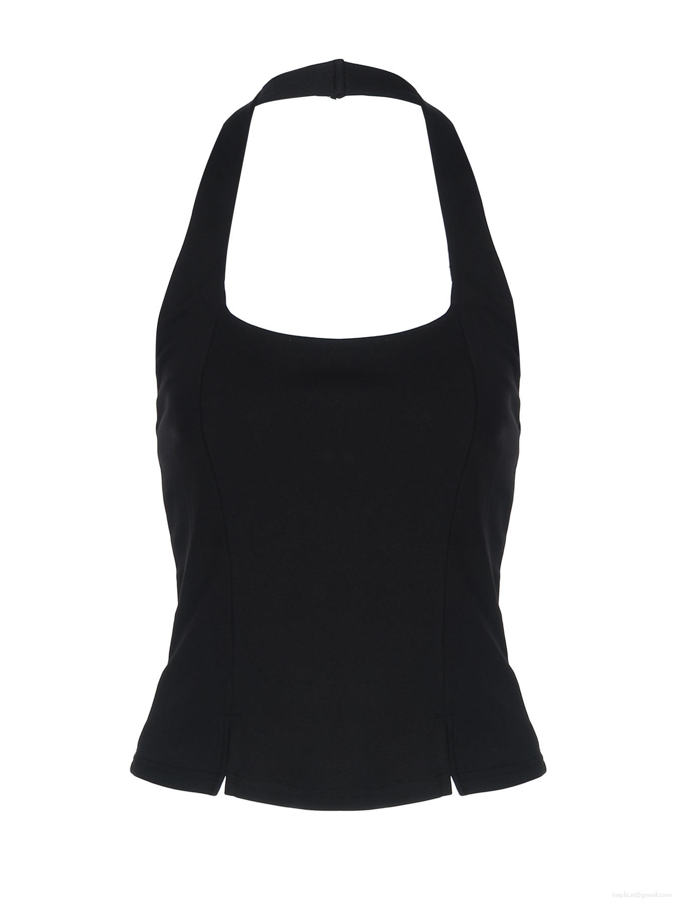 Women's Sexy Halter Neck Backless Crop Top Polyester Spandex Slim Fit Sleeveless Tank Top with Side Slit for Streetwear Party Summer Fashion
