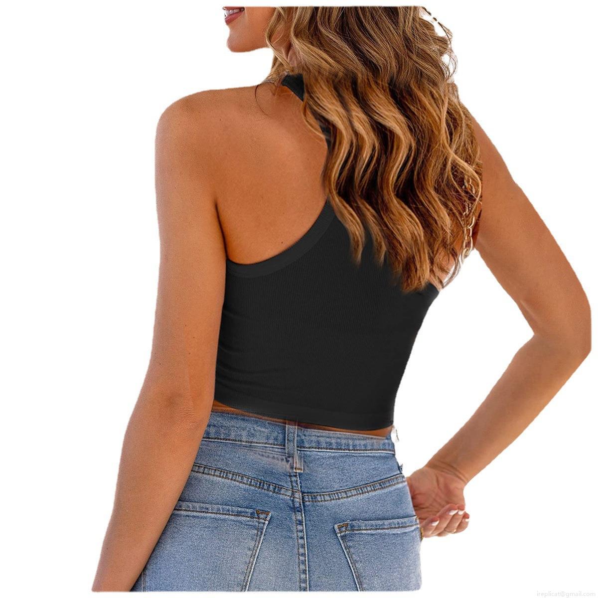Women's Sexy Ribbed Knit Tank Top Casual Henley Neck Button Down Sleeveless Slim Fit Crop Top Summer Polyester Spandex Solid Color Basic Vest