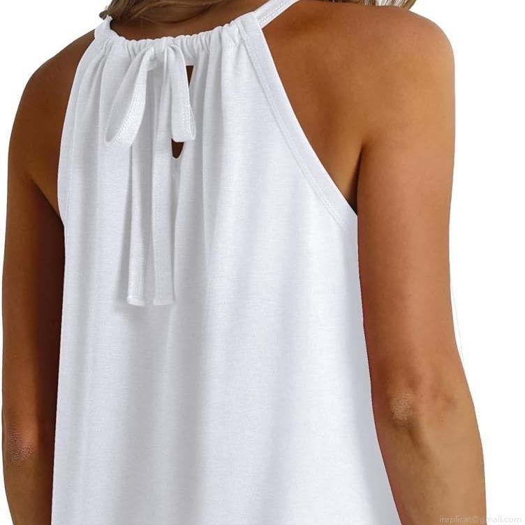 Women Summer Halter Neck Tank Top Cotton Blend Sleeveless Pleated Drawstring Vest Casual Loose Solid Color Sleeveless Top For Women