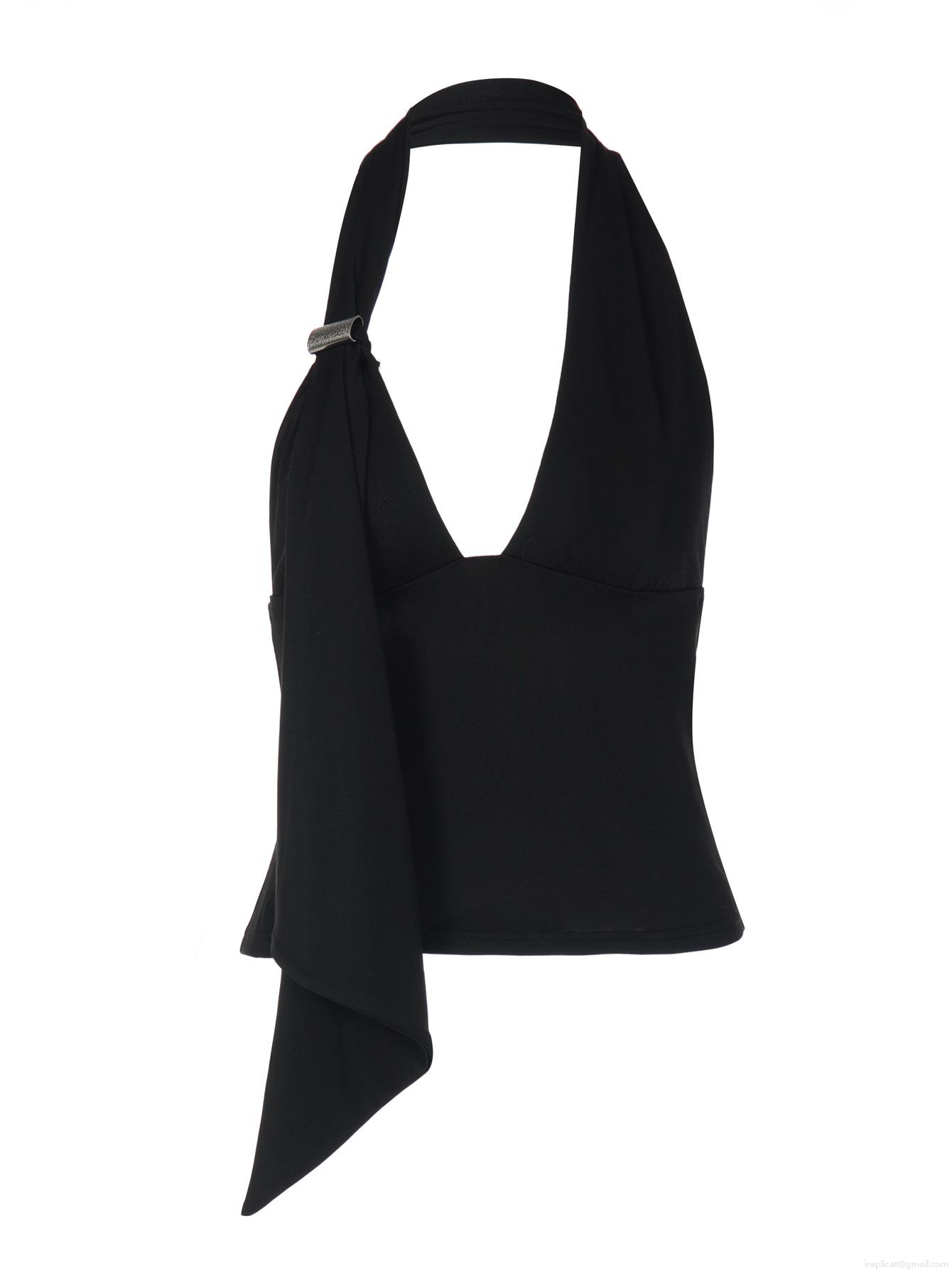 Women's Sexy Halter Neck Deep V Tank Top Open Back Metal Buckle Polyester Spandex Asymmetric Drape Slim Fit Sleeveless Crop Top for Party Clubwear Streetwear