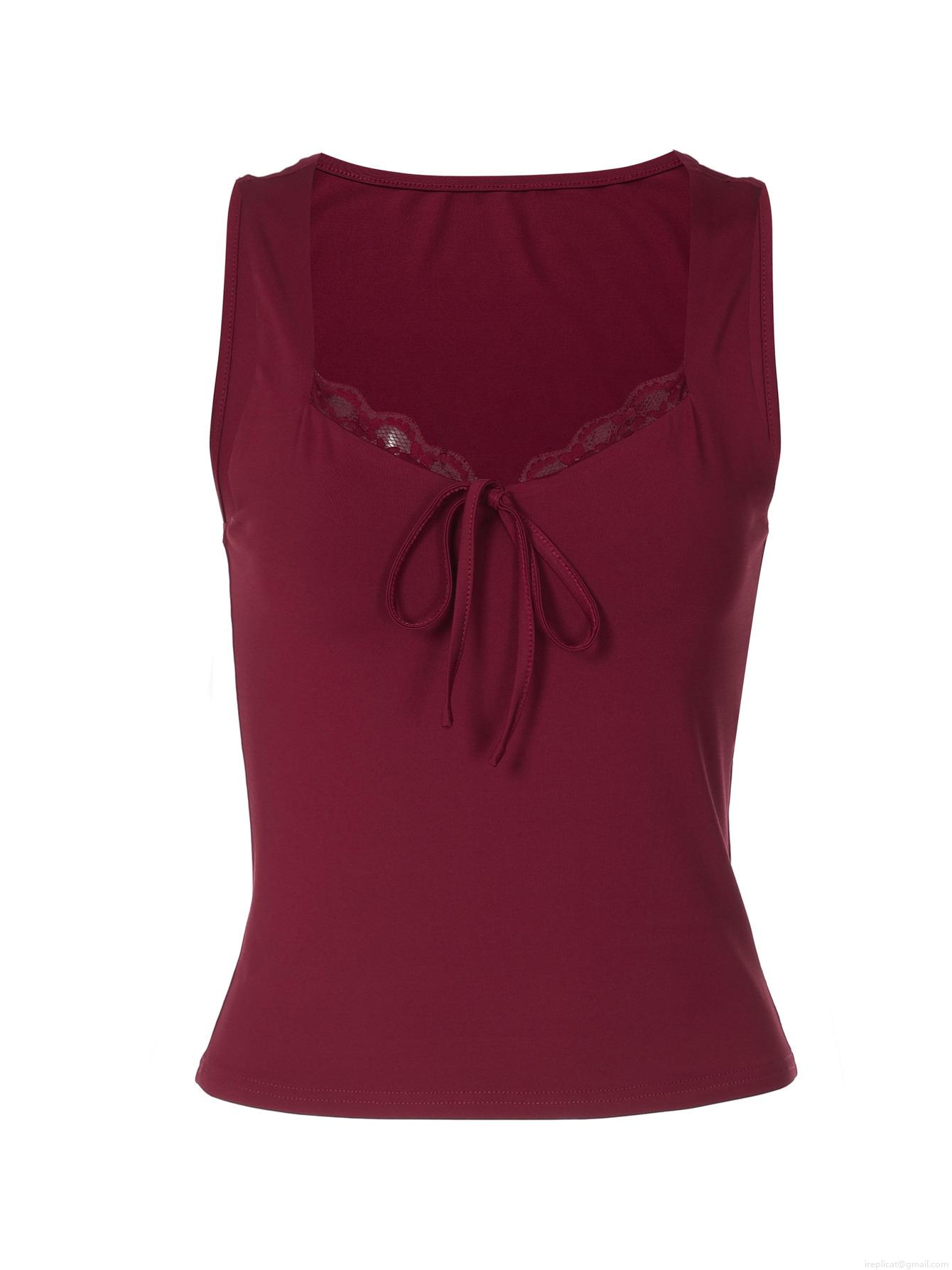 Women Sexy Lace Trim Bowknot Cami Top Slim Fit Sleeveless Tank Top Ribbed Knit Streetwear Casual Vest For Summer Party Clubwear Solid Color Polyester Spandex Top