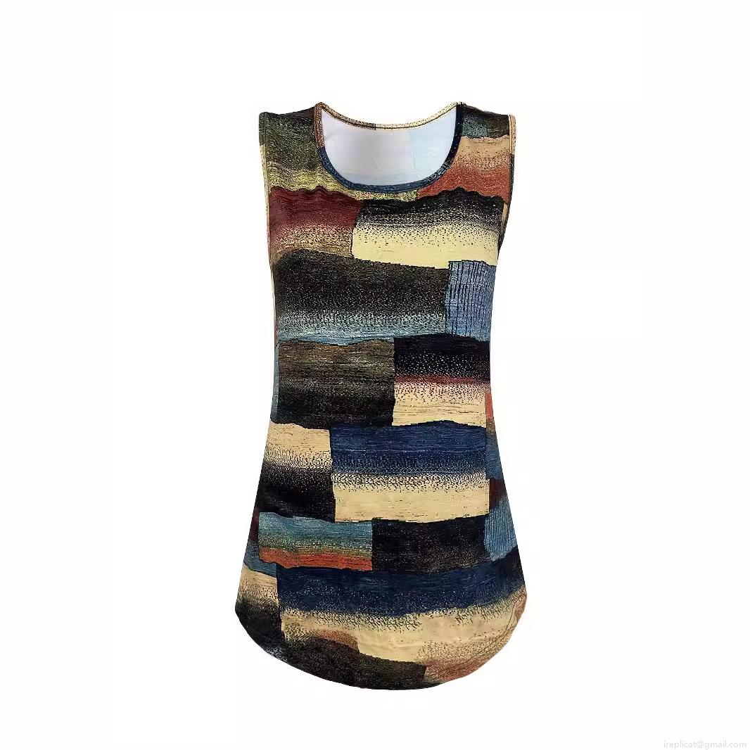 Women's Casual Tank Top Milk Silk Breathable Sleeveless Vest Summer Vacation Abstract Geometric Print Round Neck Loose Top For Women
