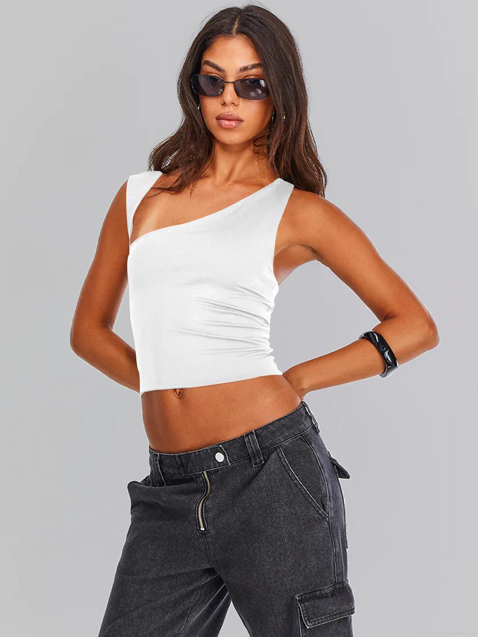 Women's Y2K Sexy Asymmetric Shoulder Hollow Out Sleeveless Tank Top Viscose Nylon Spandex Slim Fit Ribbed Base Shirt Streetwear Clubwear