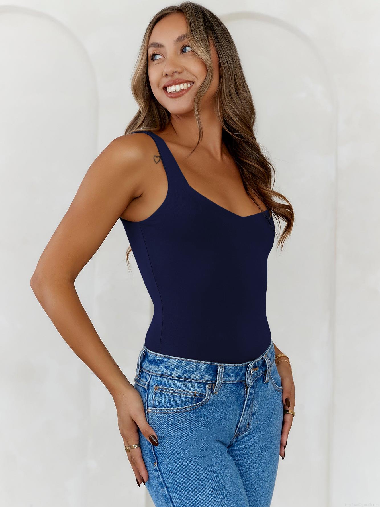 Women's Sexy Y2K Slim Fit Tank Top High Stretch Polyester Spandex Sleeveless U-Neck Camisole Bodysuit For Summer Daily Streetwear Hot Girl Style