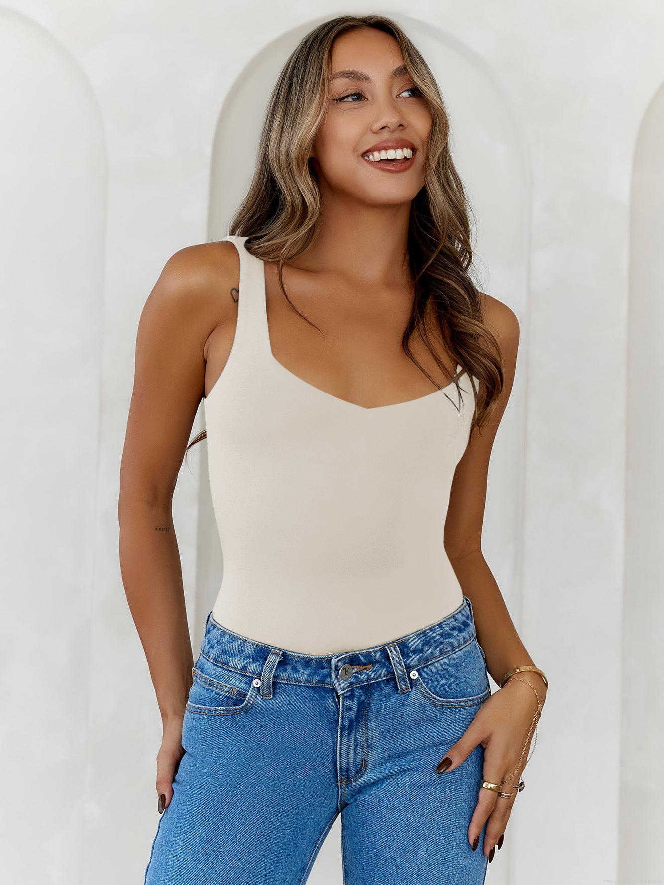 Women's Sexy Y2K Slim Fit Tank Top High Stretch Polyester Spandex Sleeveless U-Neck Camisole Bodysuit For Summer Daily Streetwear Hot Girl Style