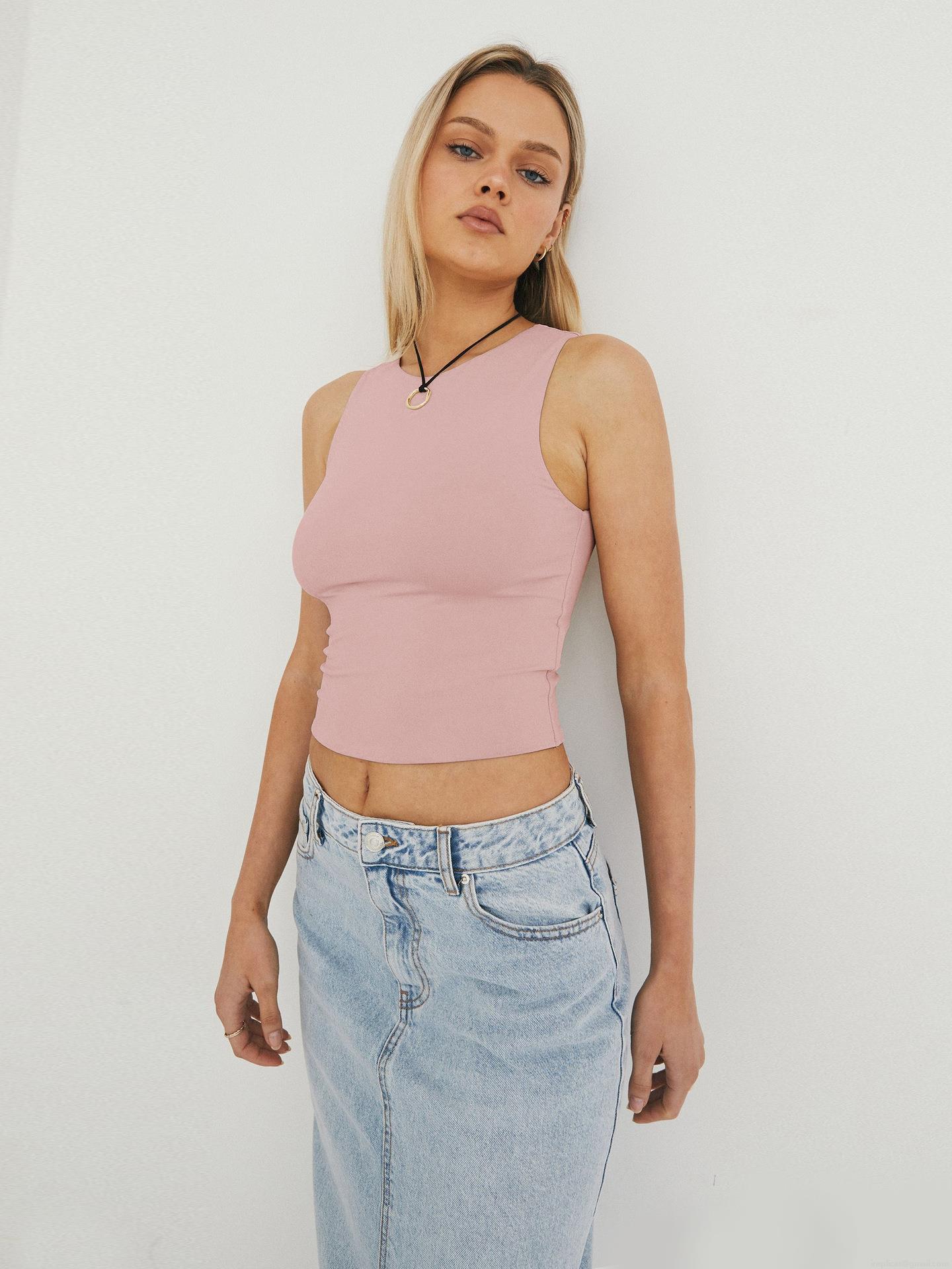 Women's Ribbed Knit Tank Top Sexy Y2K Sleeveless Racerback Crop Top Crew Neck Solid Color Slim Fit Summer Streetwear Vest
