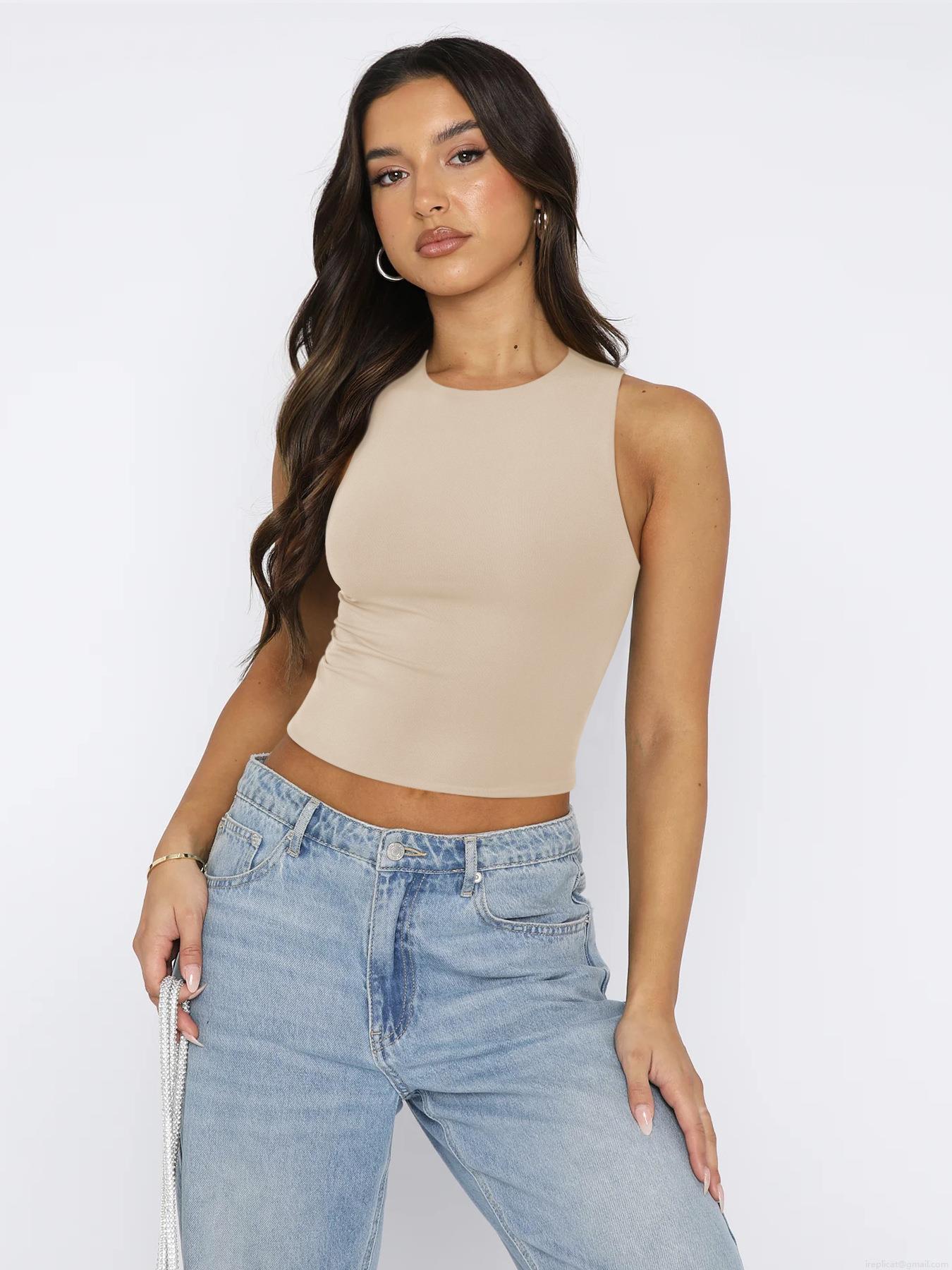 Women's Ribbed Knit Tank Top Sexy Y2K Sleeveless Racerback Crop Top Crew Neck Solid Color Slim Fit Summer Streetwear Vest