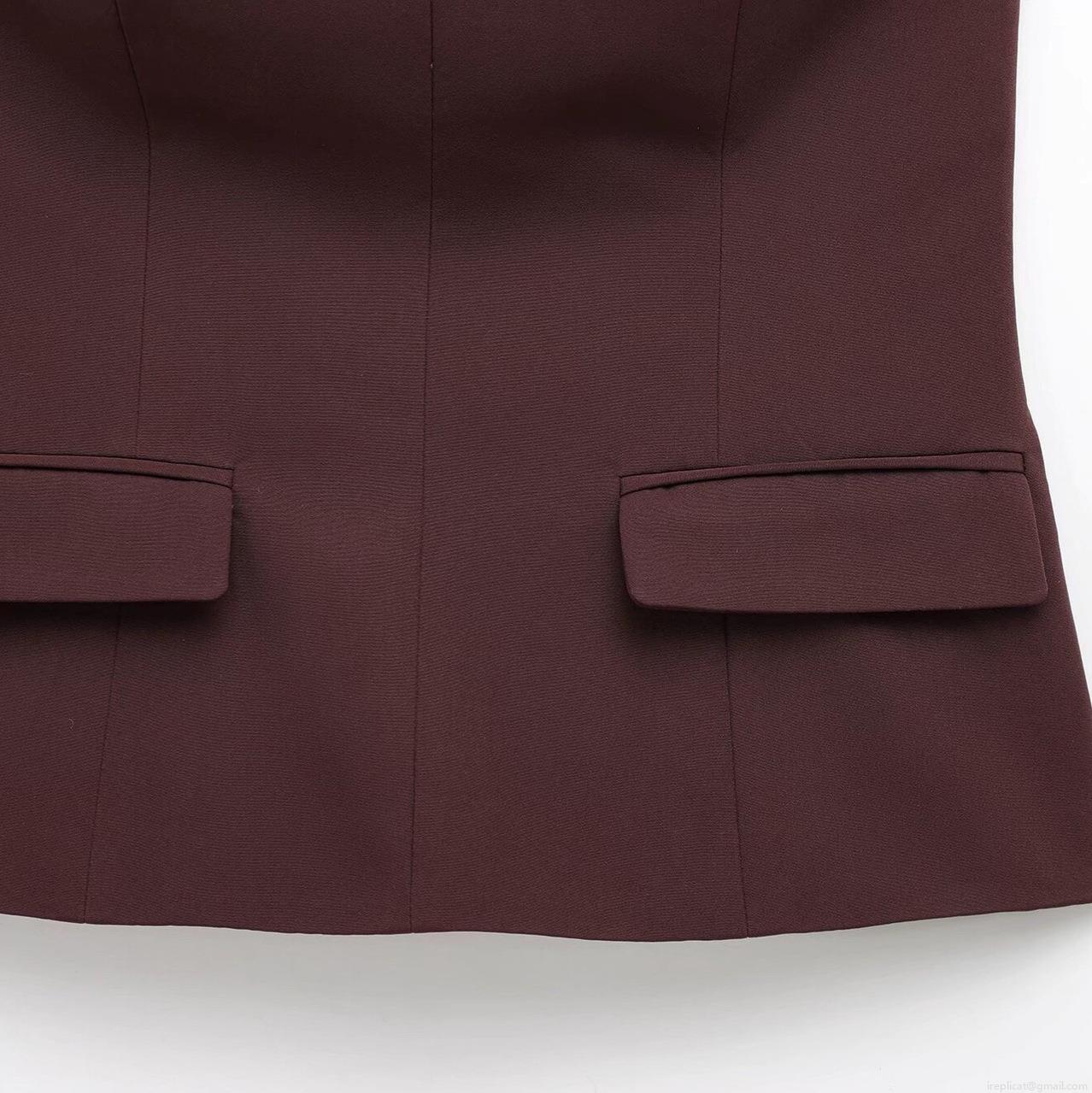 Women Sexy Strapless Tube Top V-Neck Slim Fit Bandeau Top With Decorative Pockets Side Zipper Polyester Suit Fabric Sleeveless Vest For Party Clubwear
