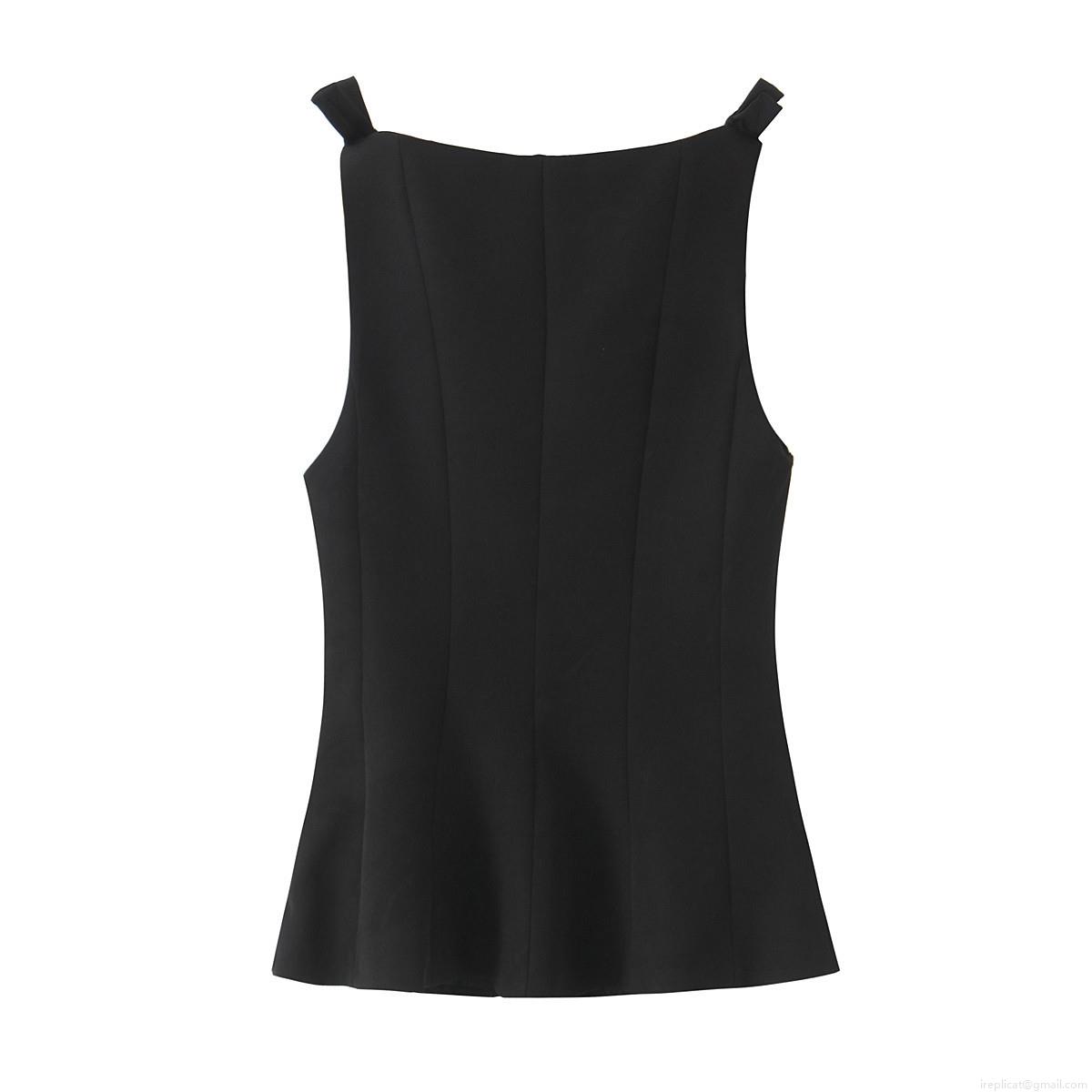 Women's Elegant Bow Strap Peplum Sleeveless Top Fashion Solid Color Polyester Spandex Slim Fit Waist Defining Tank Top For Casual Dating Party Office
