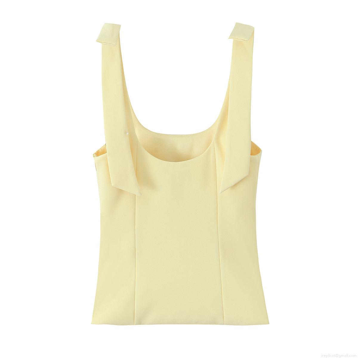 Women's Square Neck Bowknot Tie Strap Camisole Slim Fit Solid Color Polyester Spandex Sleeveless Summer Tank Top Sexy Clubwear Party Top