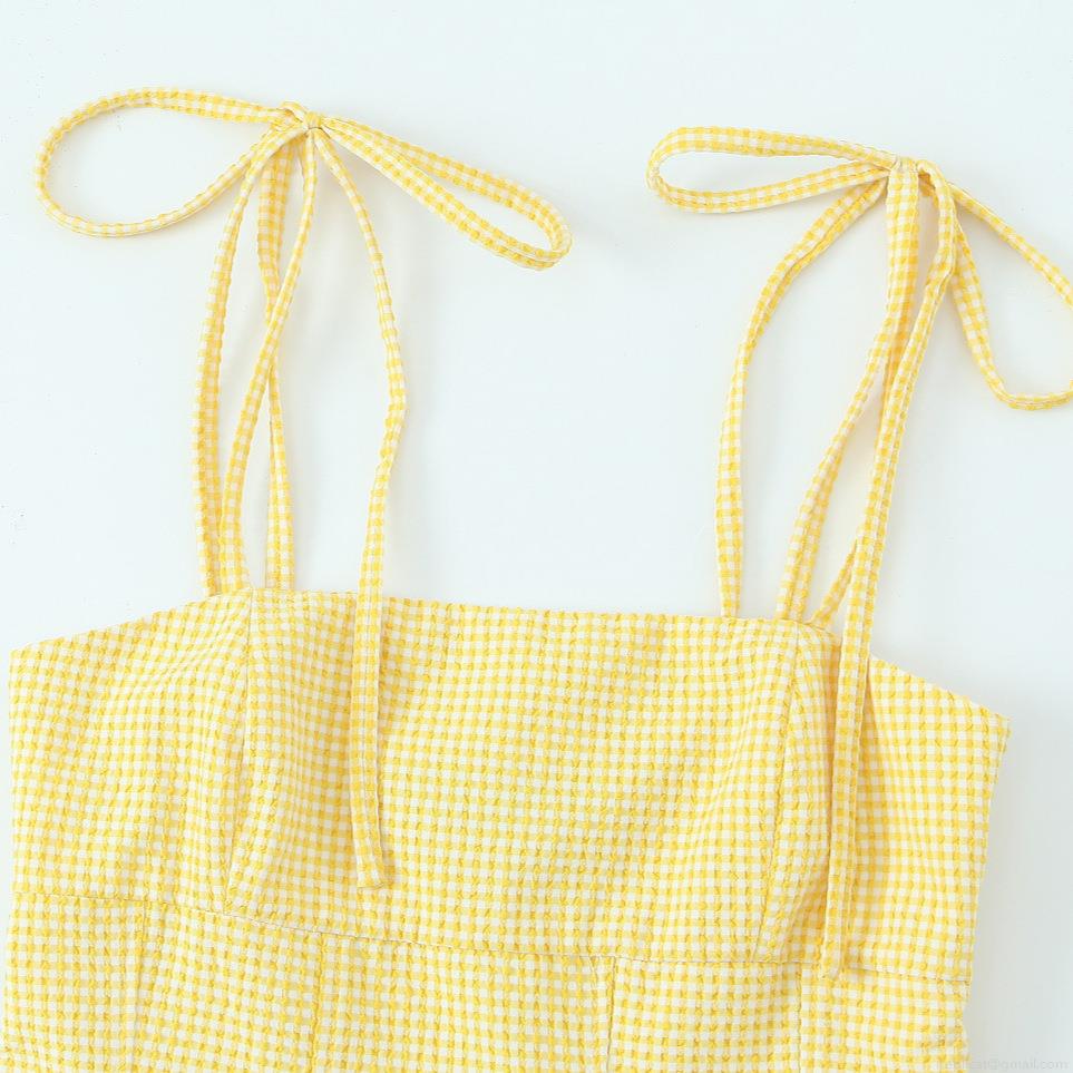 Women's Sexy Backless Camisole Top Summer Adjustable Bow Tie Straps Square Neck Gingham Solid Color Slim Fit Polyester Spandex Sleeveless Crop Top For Holiday Casual Dating