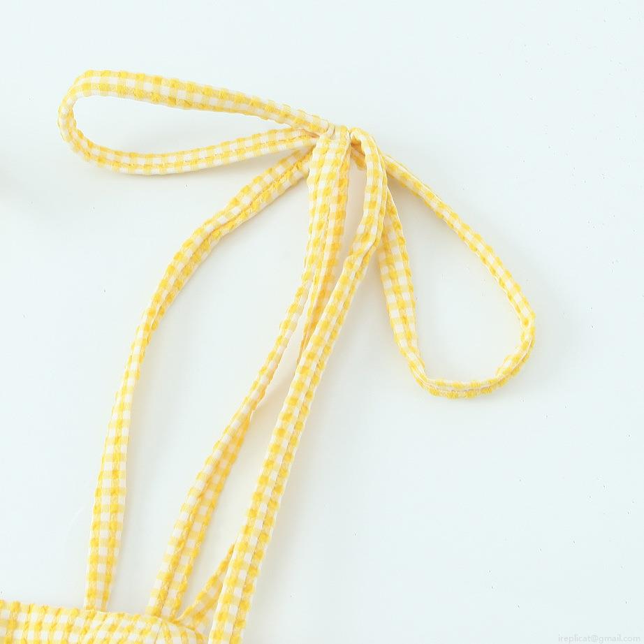 Women's Sexy Backless Camisole Top Summer Adjustable Bow Tie Straps Square Neck Gingham Solid Color Slim Fit Polyester Spandex Sleeveless Crop Top For Holiday Casual Dating