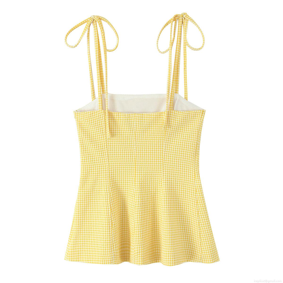 Women's Sexy Backless Camisole Top Summer Adjustable Bow Tie Straps Square Neck Gingham Solid Color Slim Fit Polyester Spandex Sleeveless Crop Top For Holiday Casual Dating